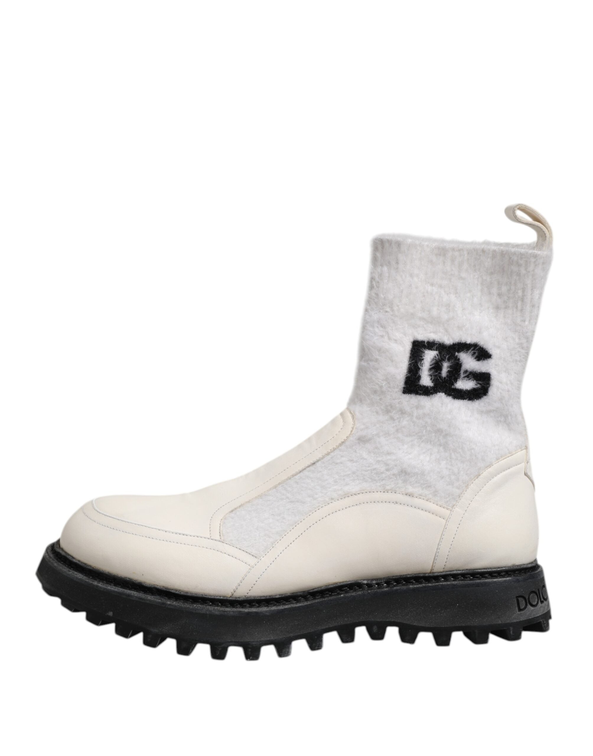 White Beige DG Logo Mid Calf Boots Shoes - ventzia
