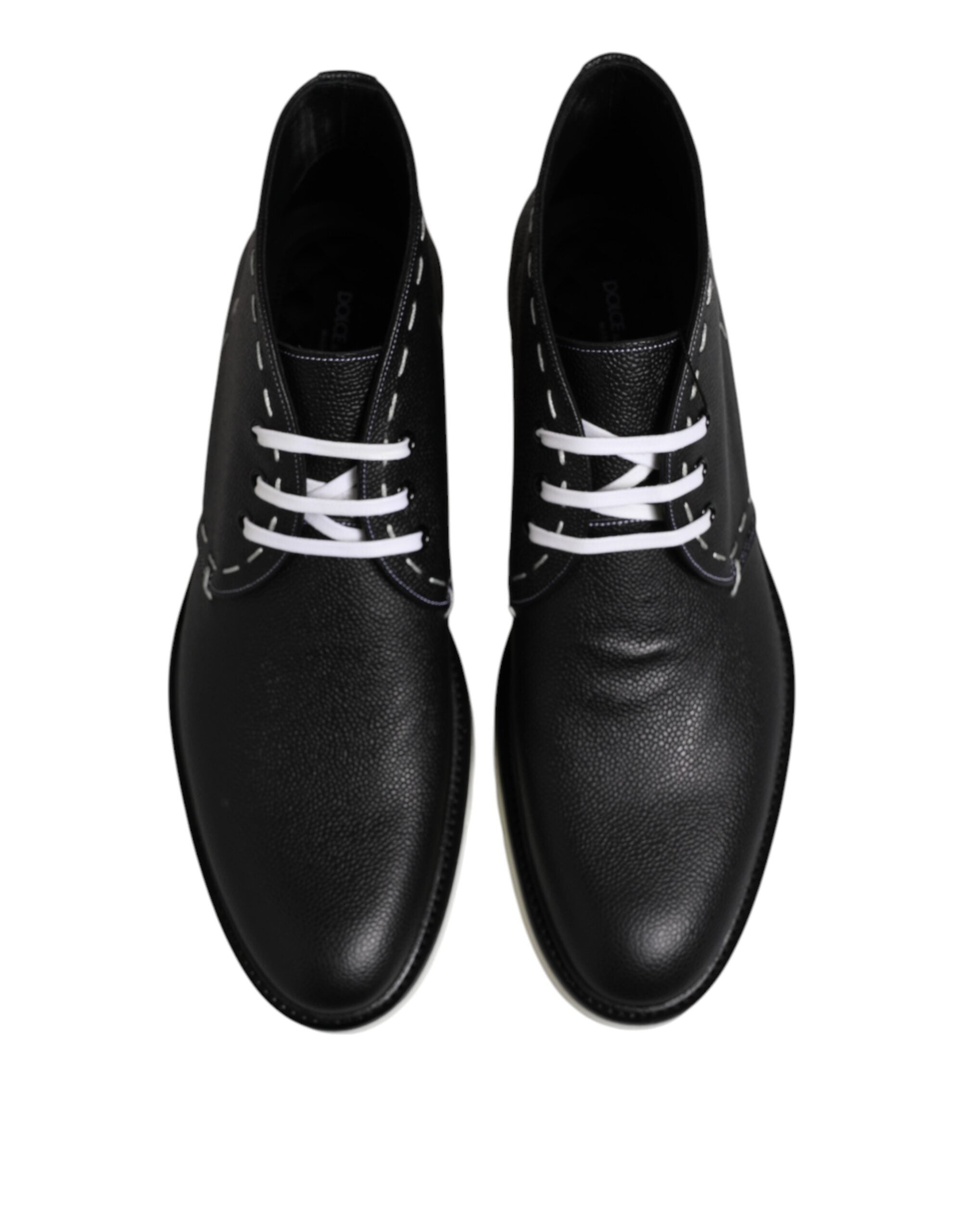 Black White Leather Ankle Boots Shoes - ventzia