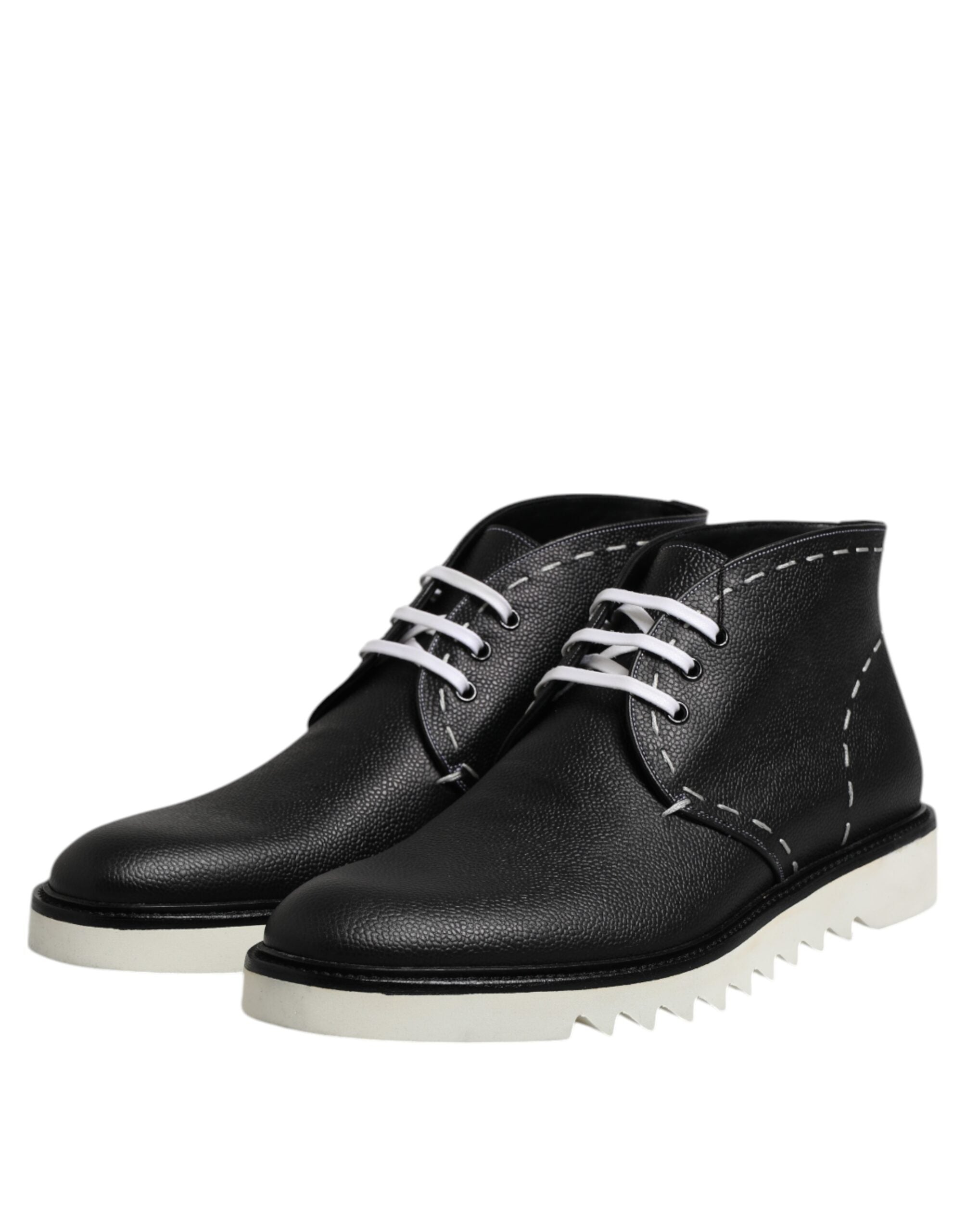 Black White Leather Ankle Boots Shoes - ventzia