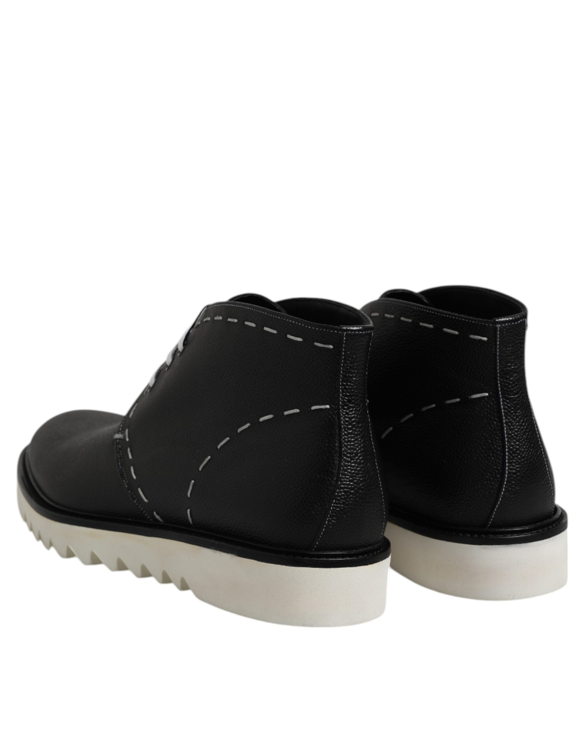 Black White Leather Ankle Boots Shoes - ventzia