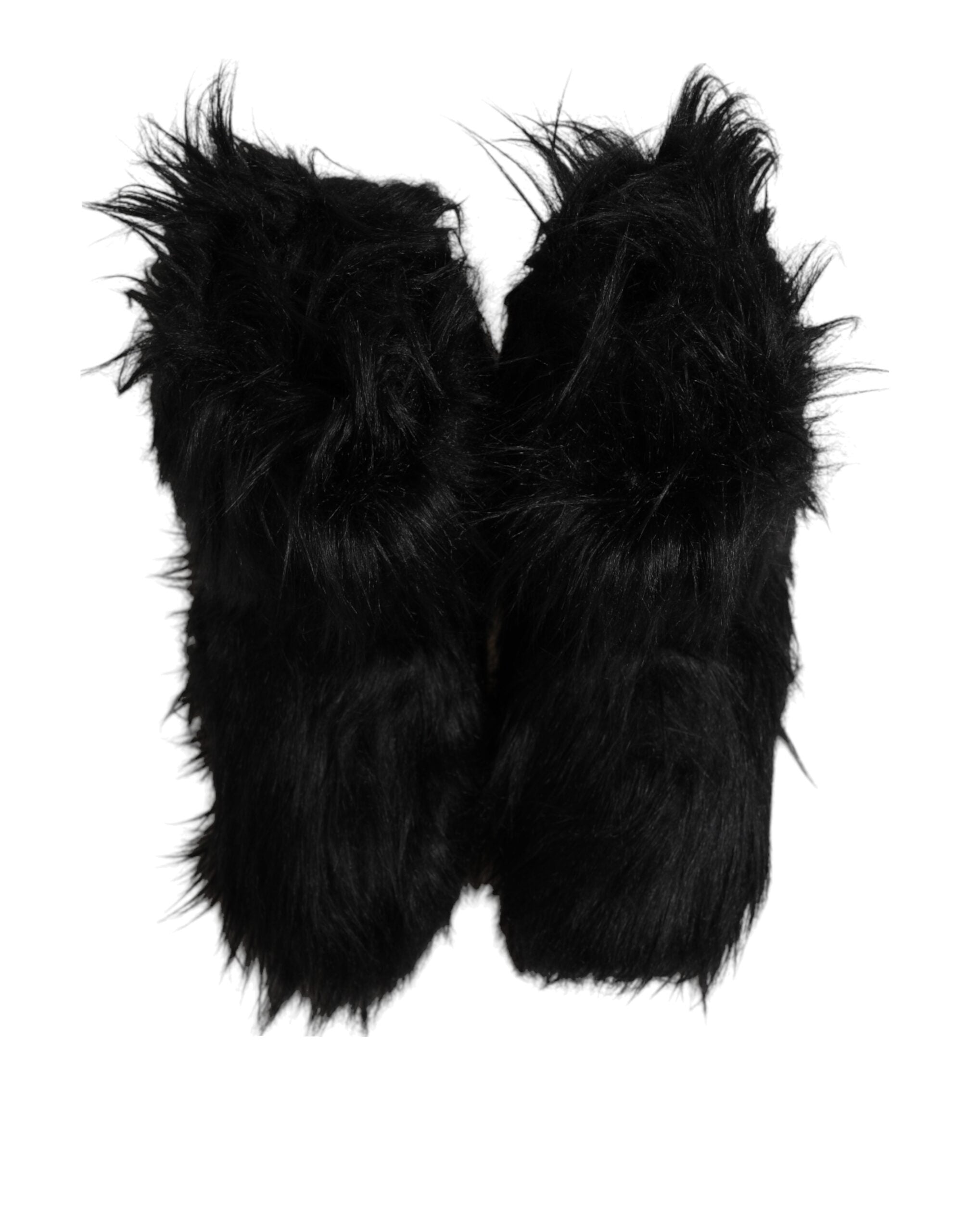 Black Faux Fur Mid Calf Boots Shoes - ventzia