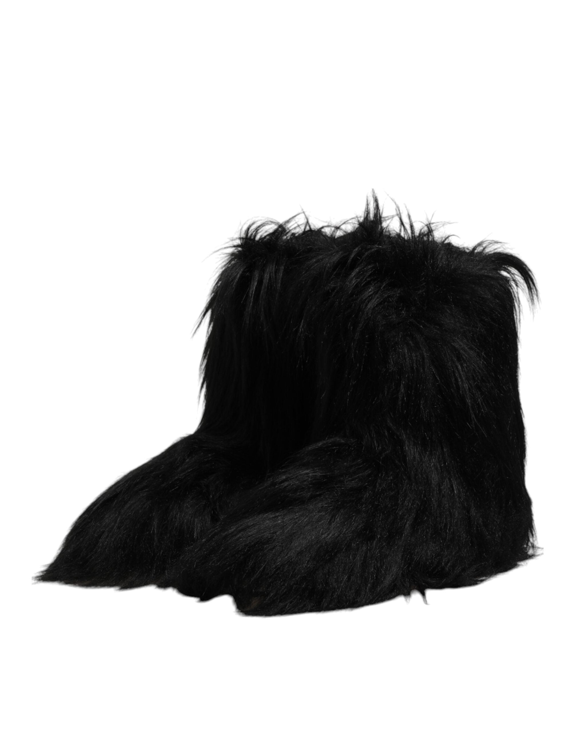 Black Faux Fur Mid Calf Boots Shoes - ventzia