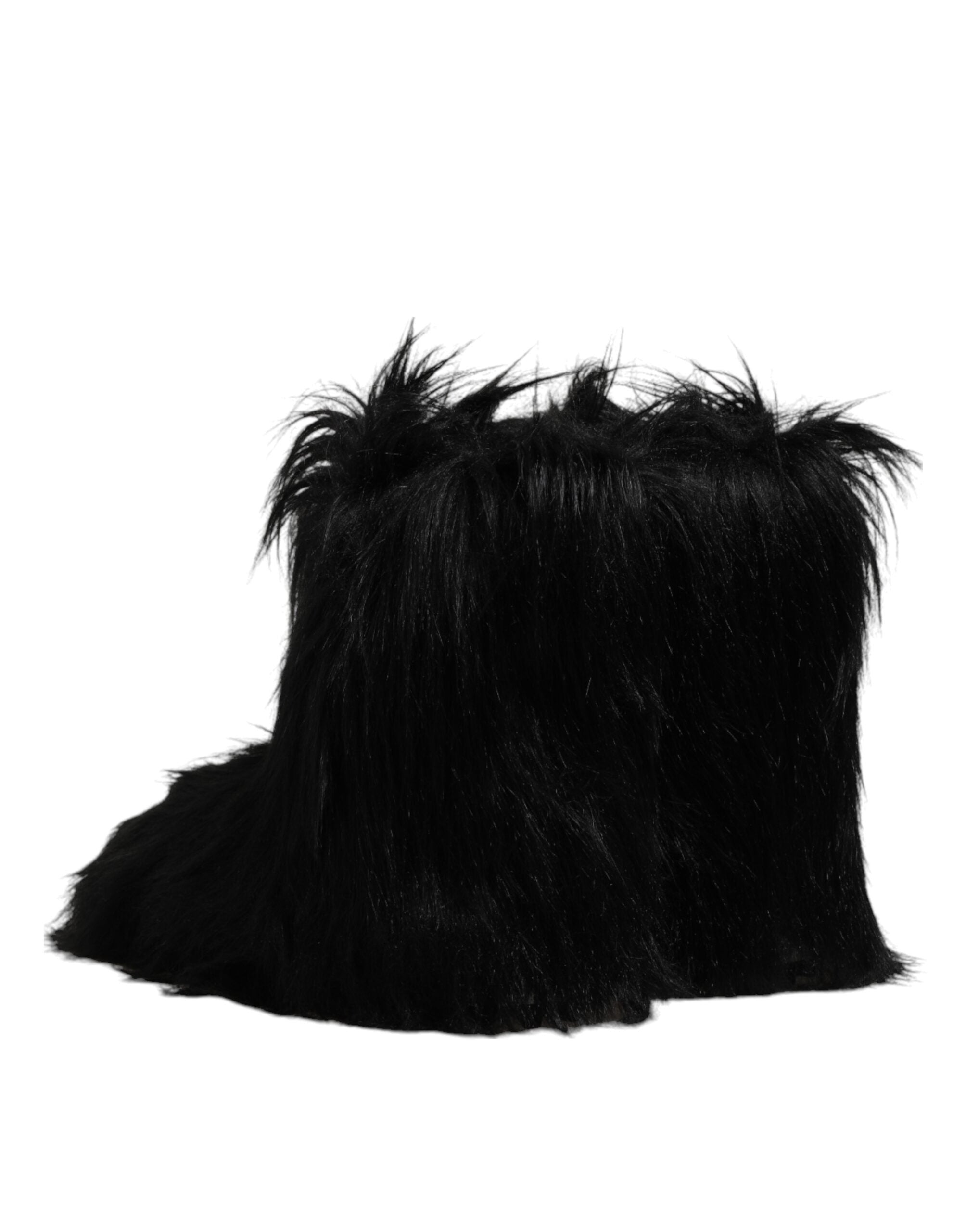 Black Faux Fur Mid Calf Boots Shoes - ventzia