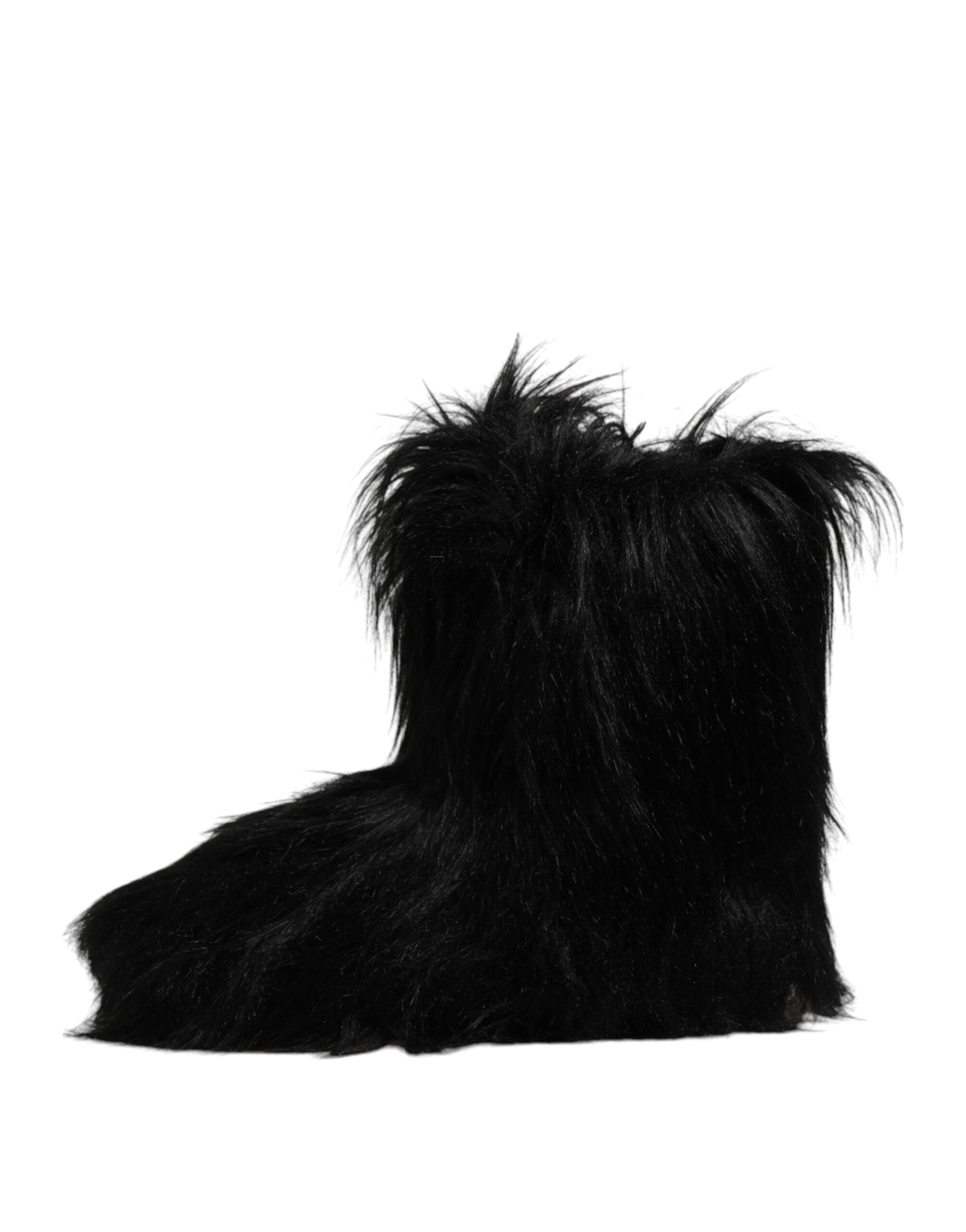 Black Faux Fur Mid Calf Boots Shoes - ventzia