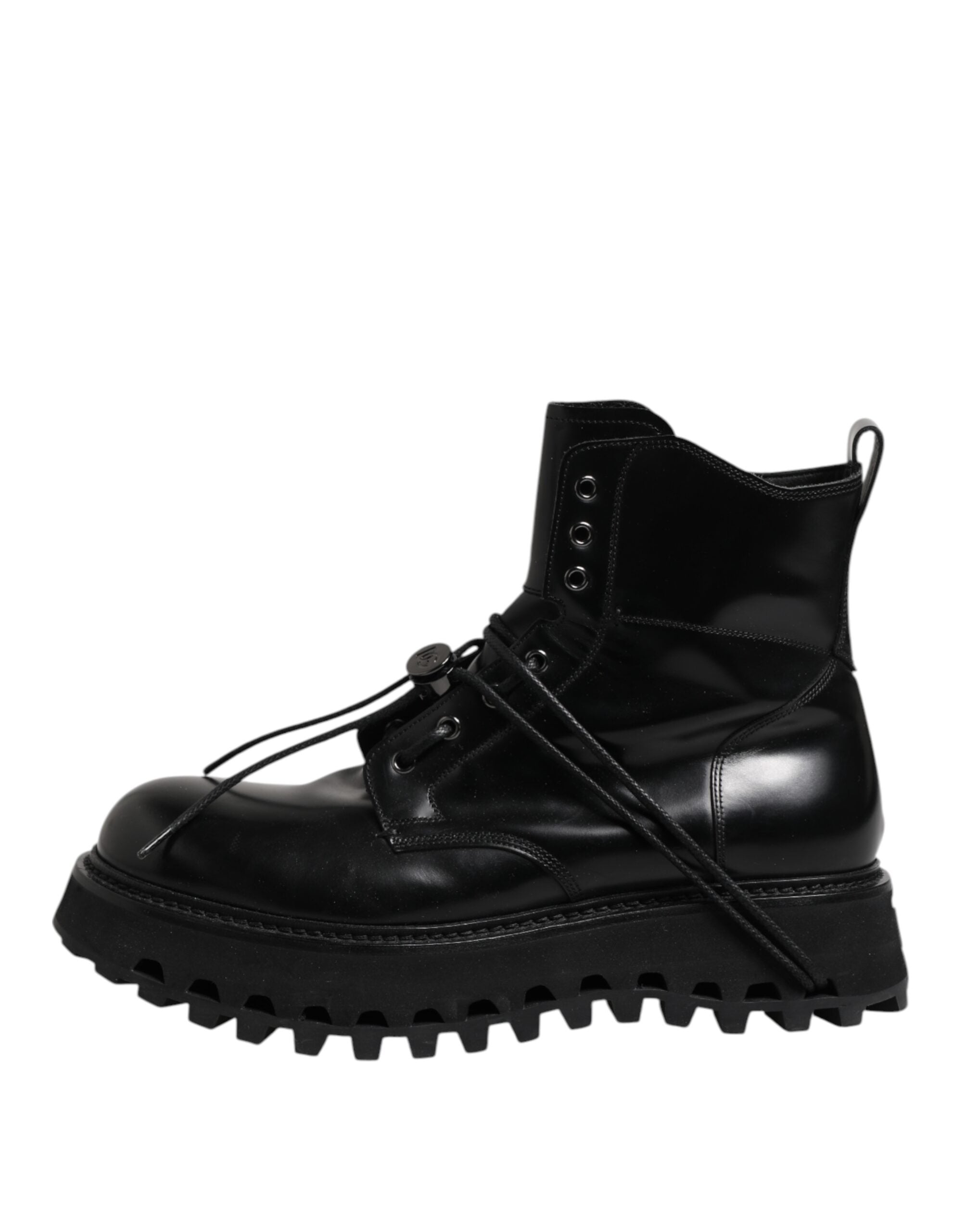 Black Leather Logo Ankle Boots Lace Up Shoes - ventzia