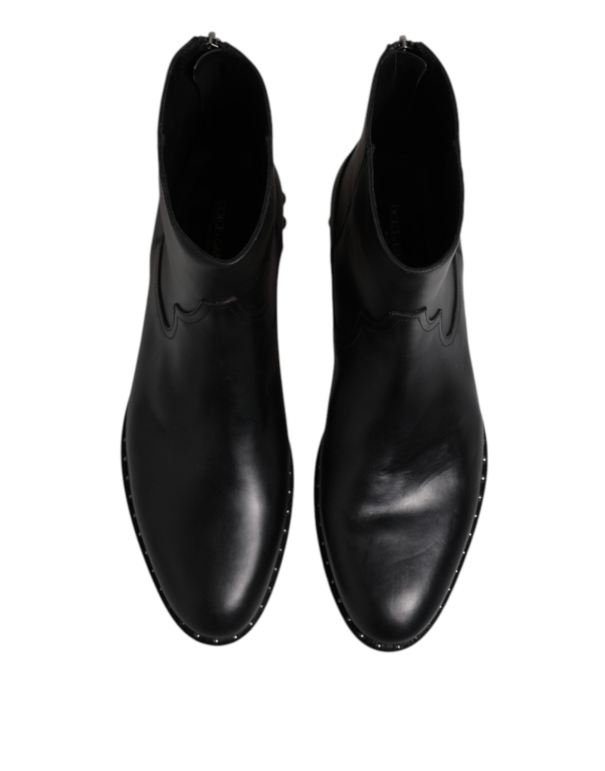 Black Leather Logo Ankle Boots Studded Shoes - ventzia