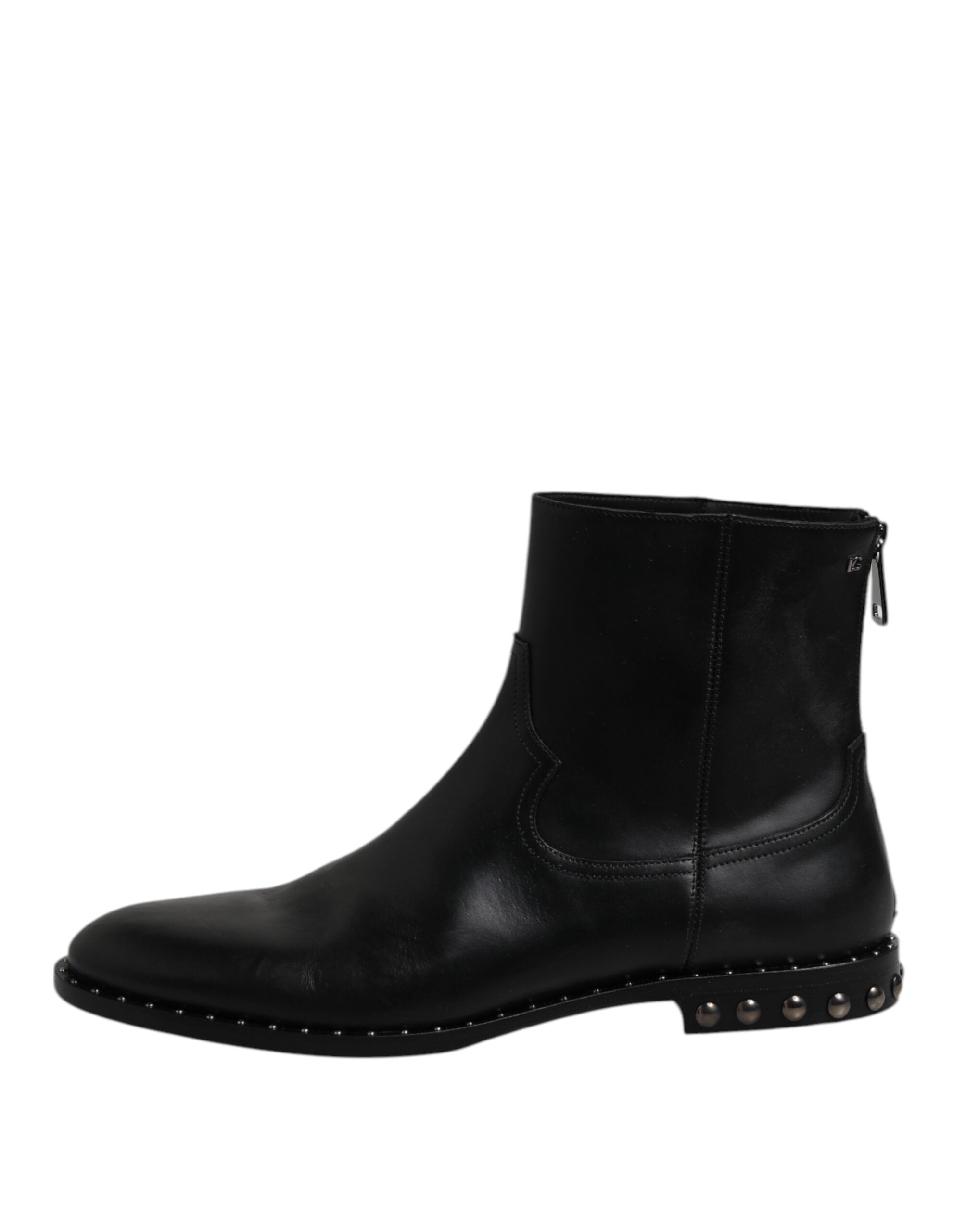 Black Leather Logo Ankle Boots Studded Shoes - ventzia