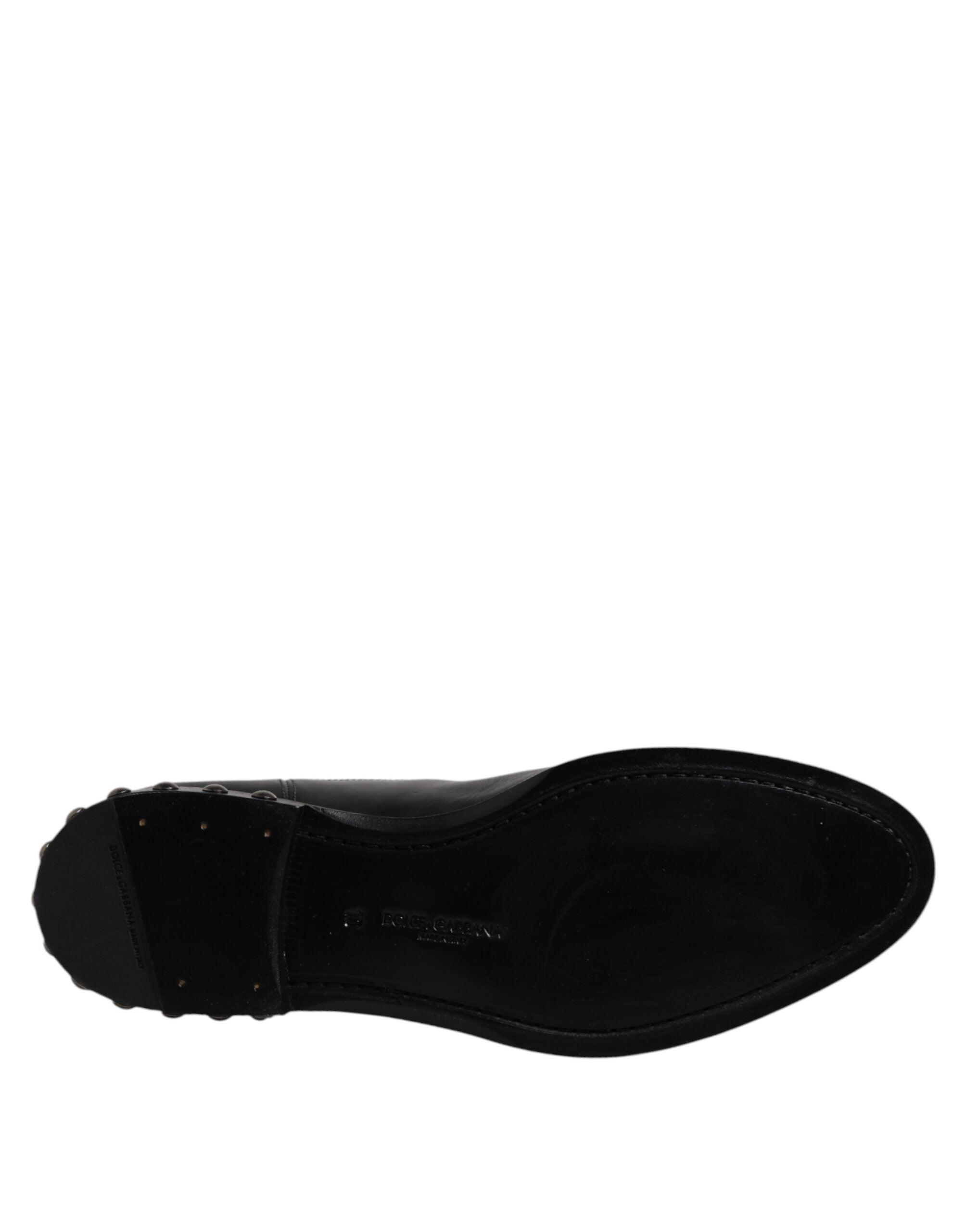 Black Leather Logo Ankle Boots Studded Shoes - ventzia