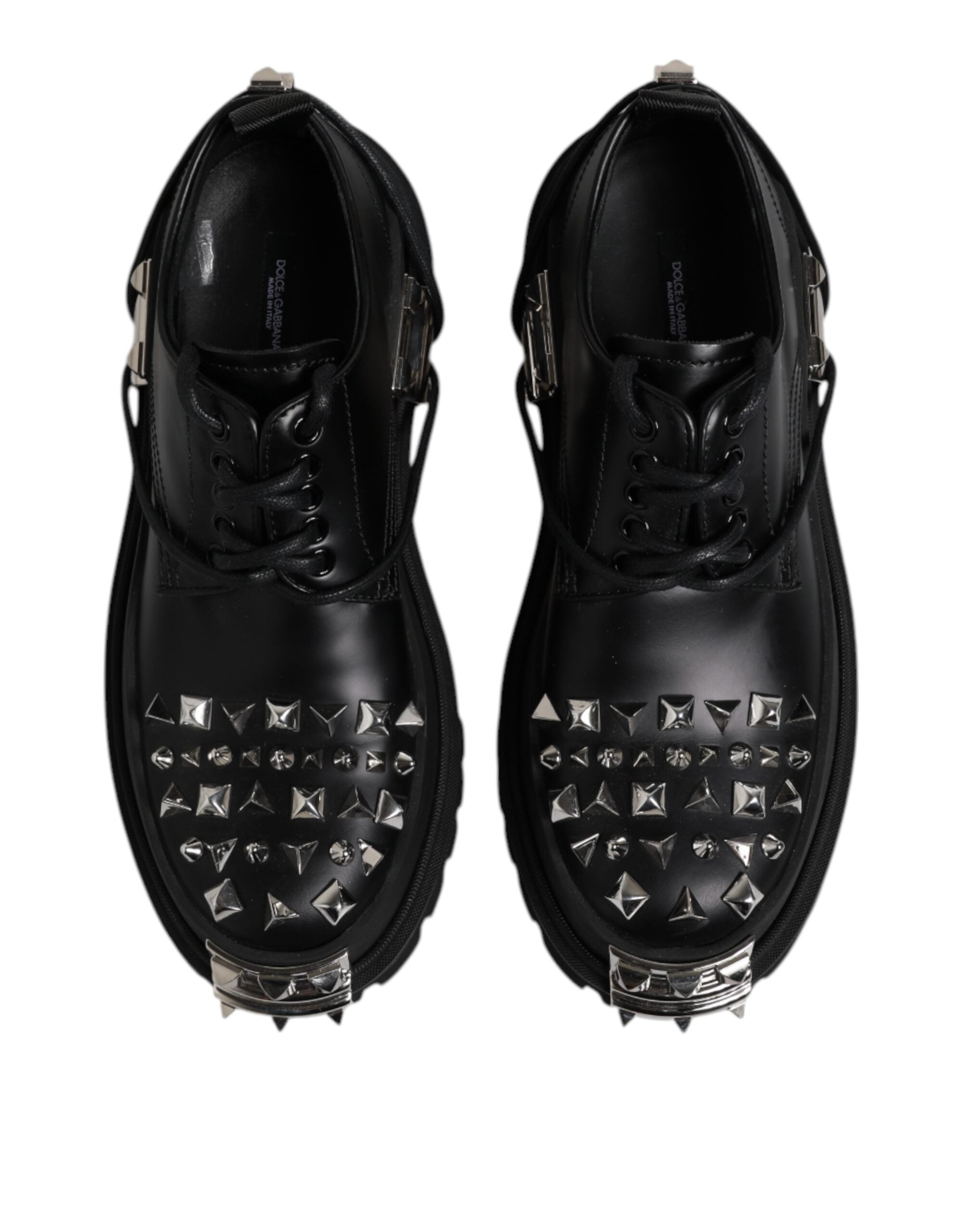 Black Leather Embellished Trekking Derby Shoes - ventzia