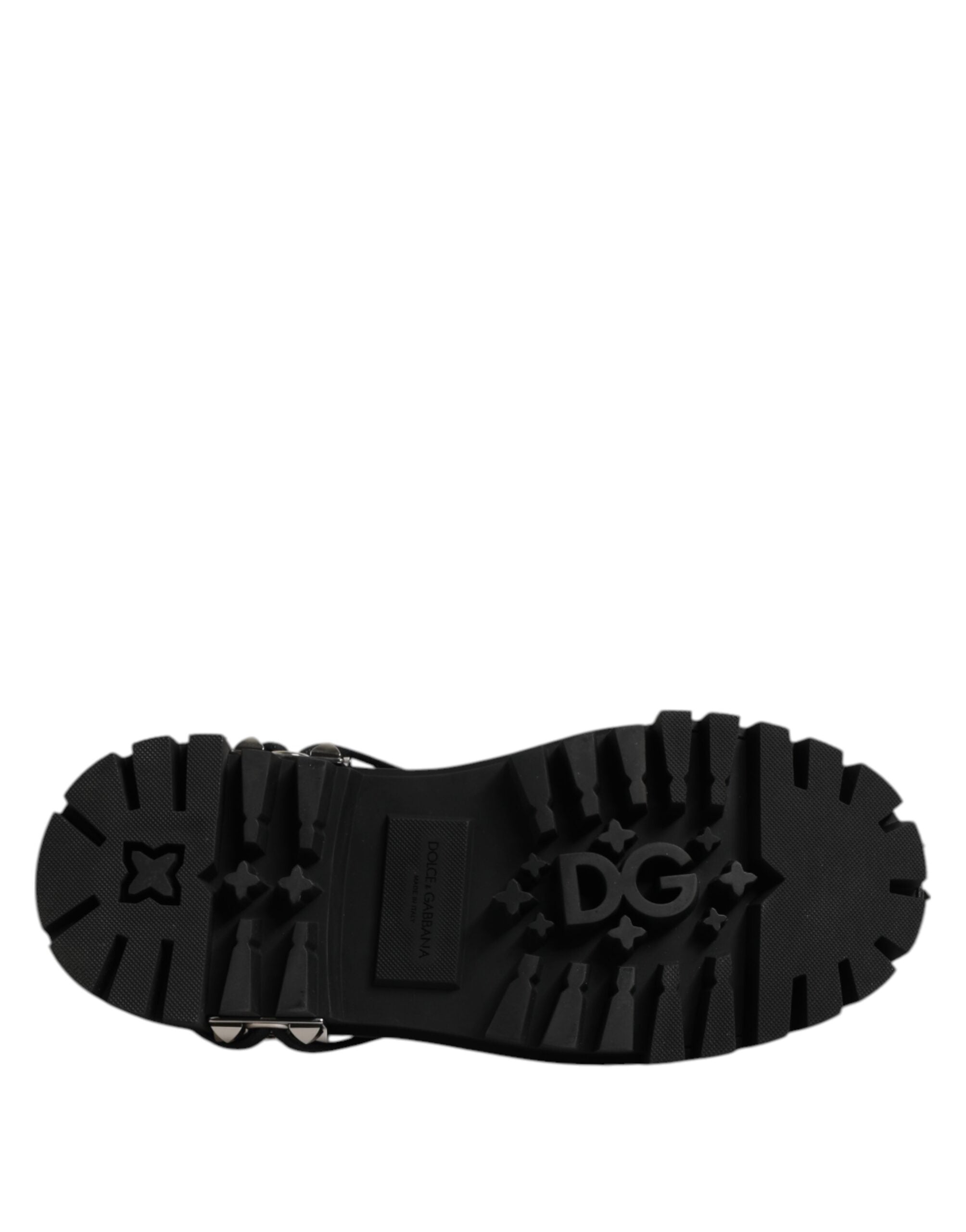 Black Leather Embellished Trekking Derby Shoes - ventzia