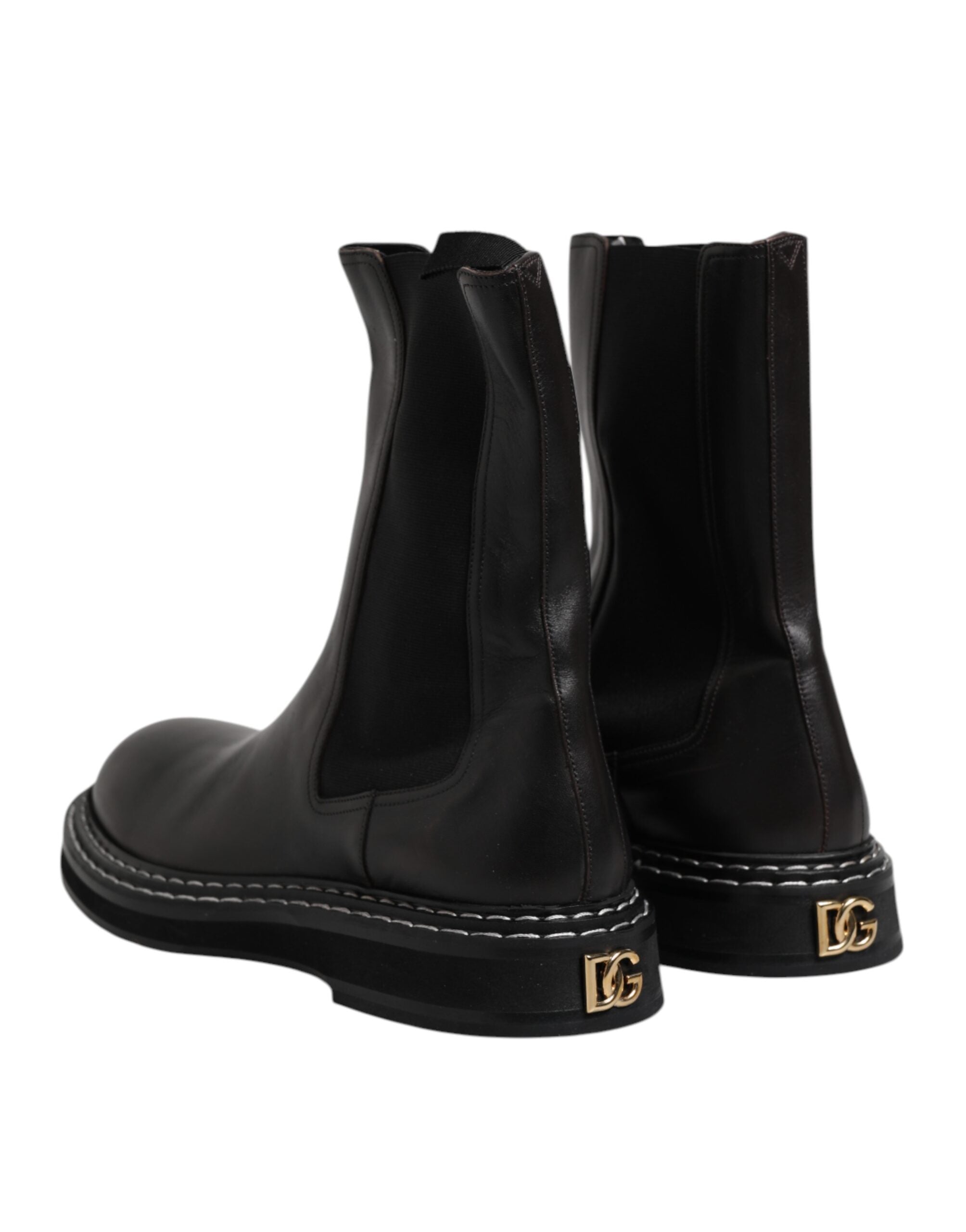 Black Leather Mid Calf Boots Flats Shoes - ventzia