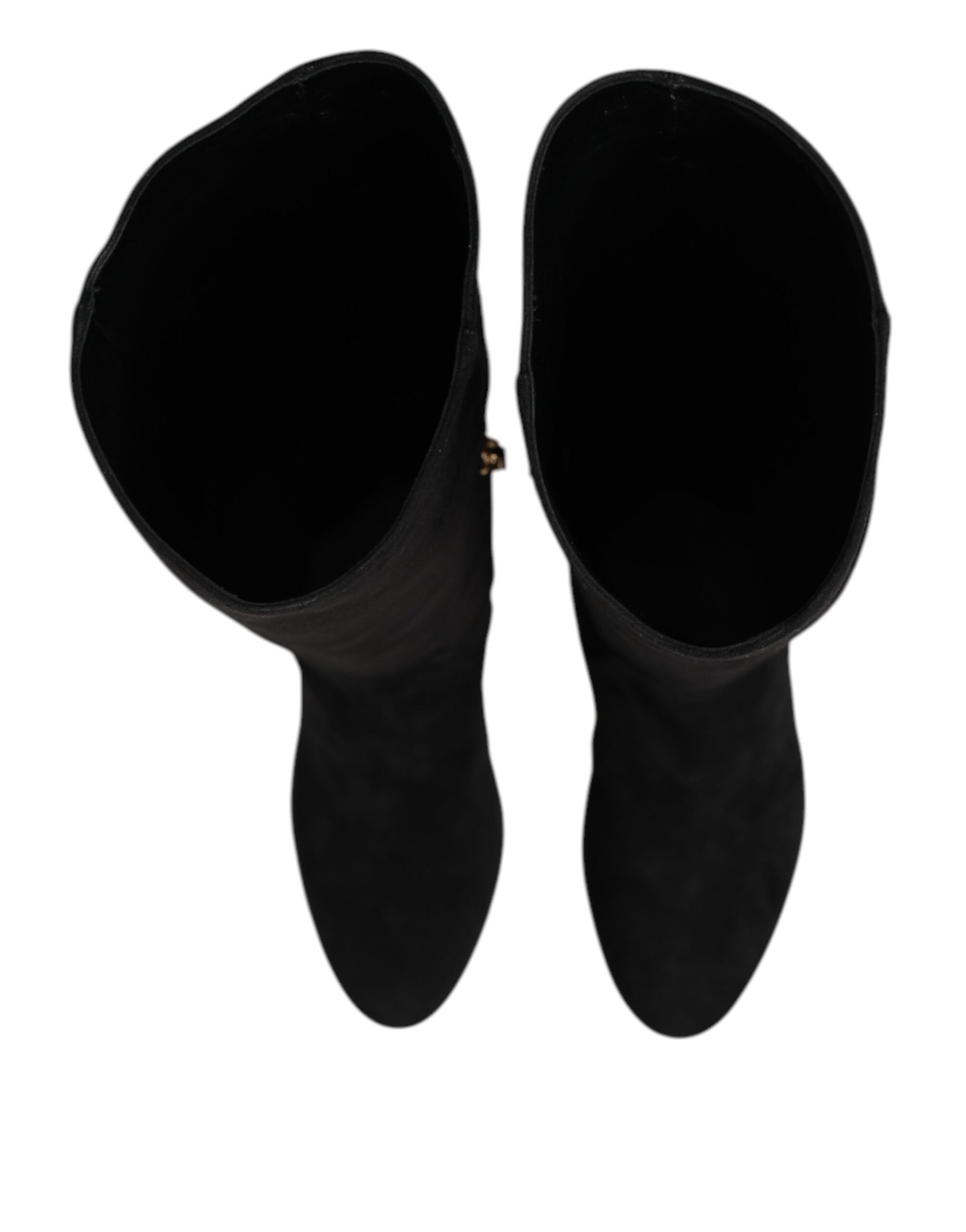Black Suede Leather Knee High Boots Shoes - ventzia