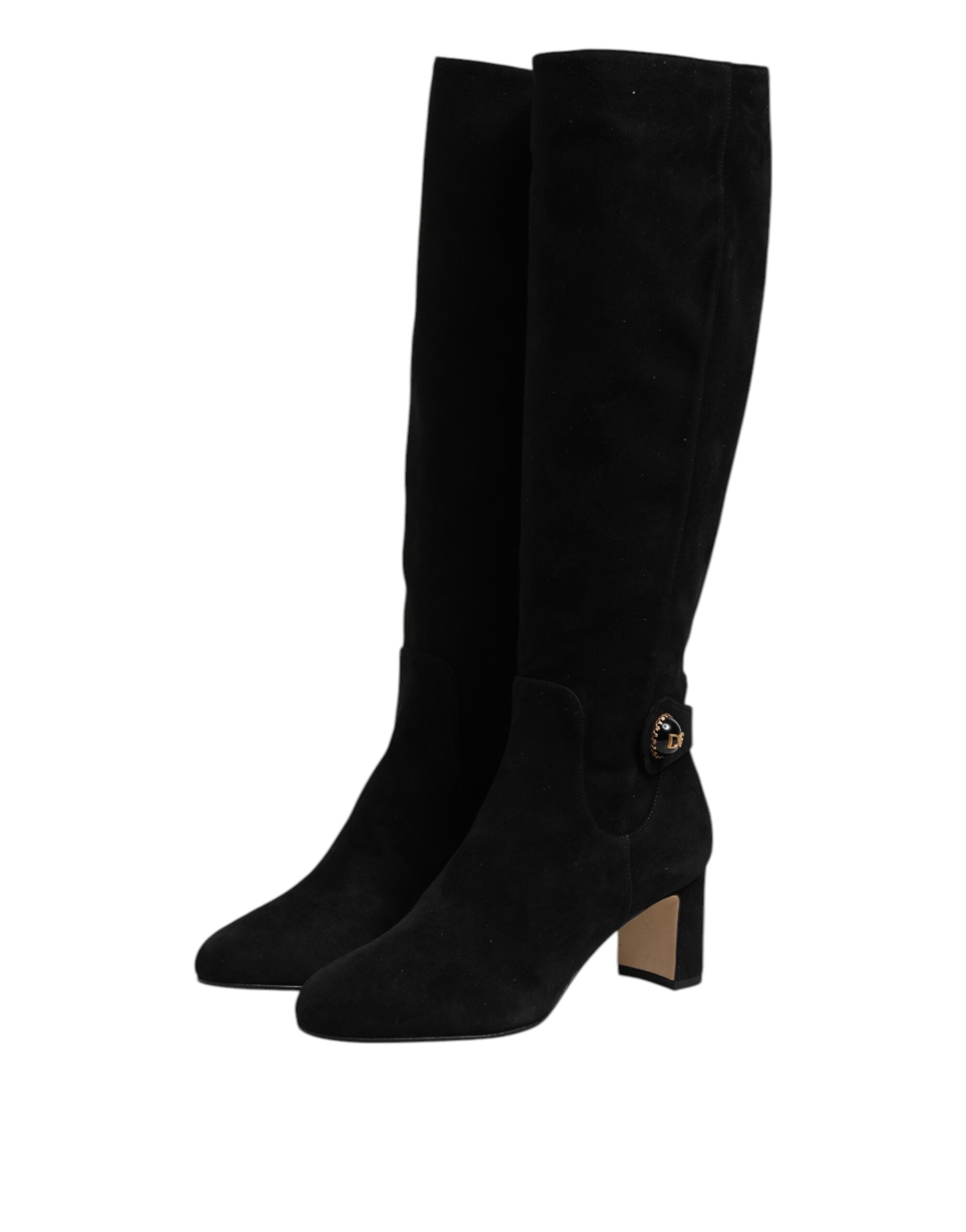 Black Suede Leather Knee High Boots Shoes - ventzia