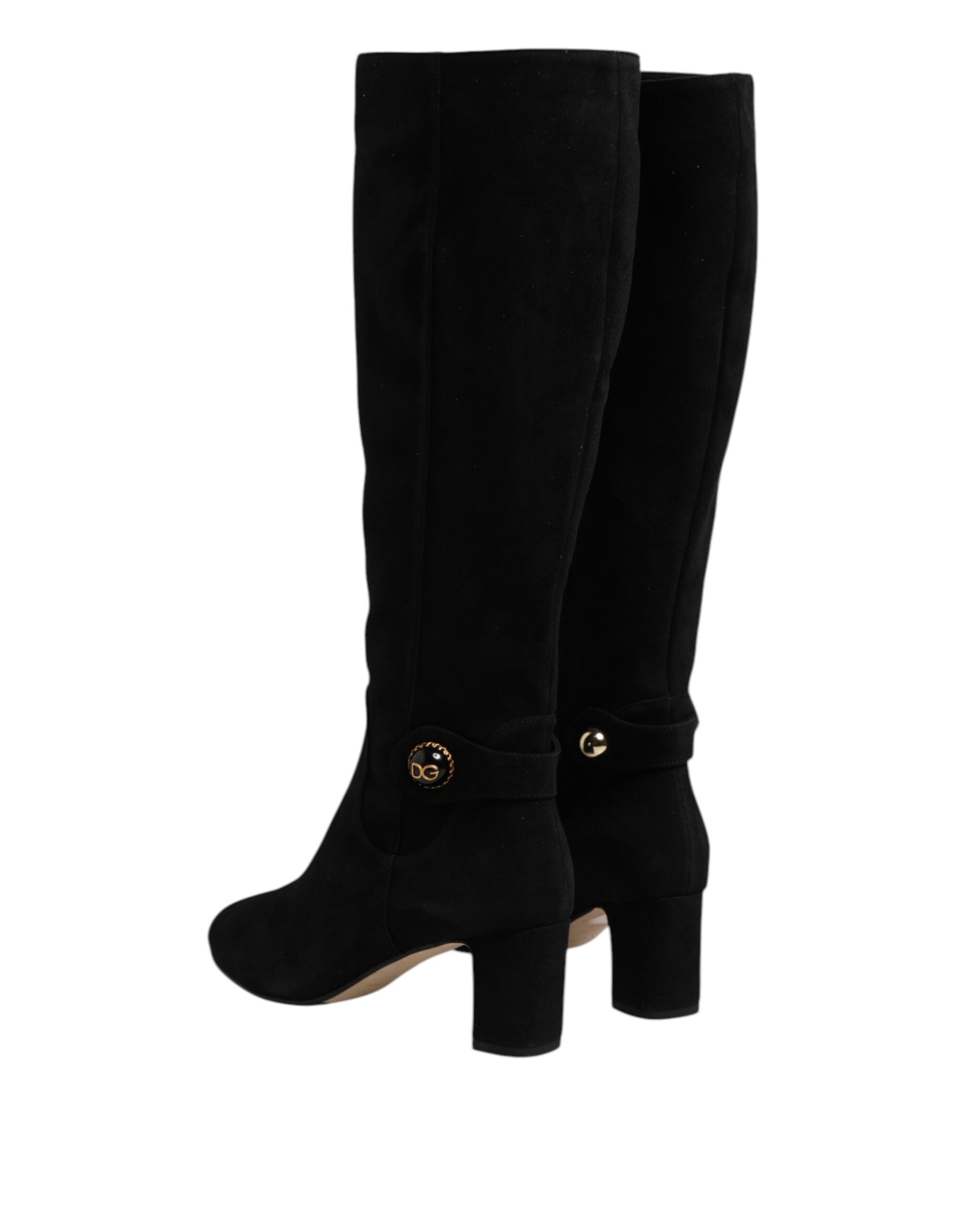 Black Suede Leather Knee High Boots Shoes - ventzia
