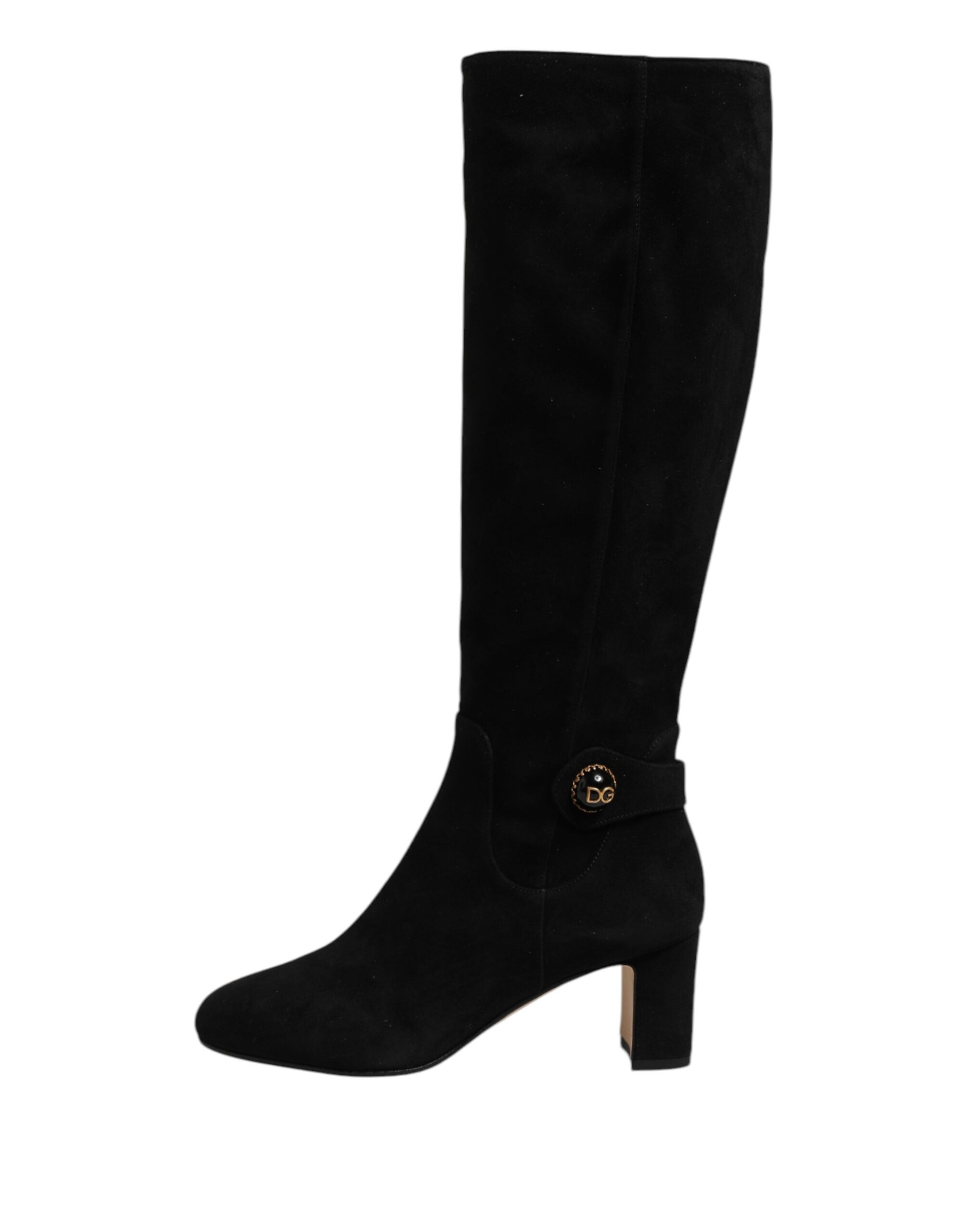 Black Suede Leather Knee High Boots Shoes - ventzia