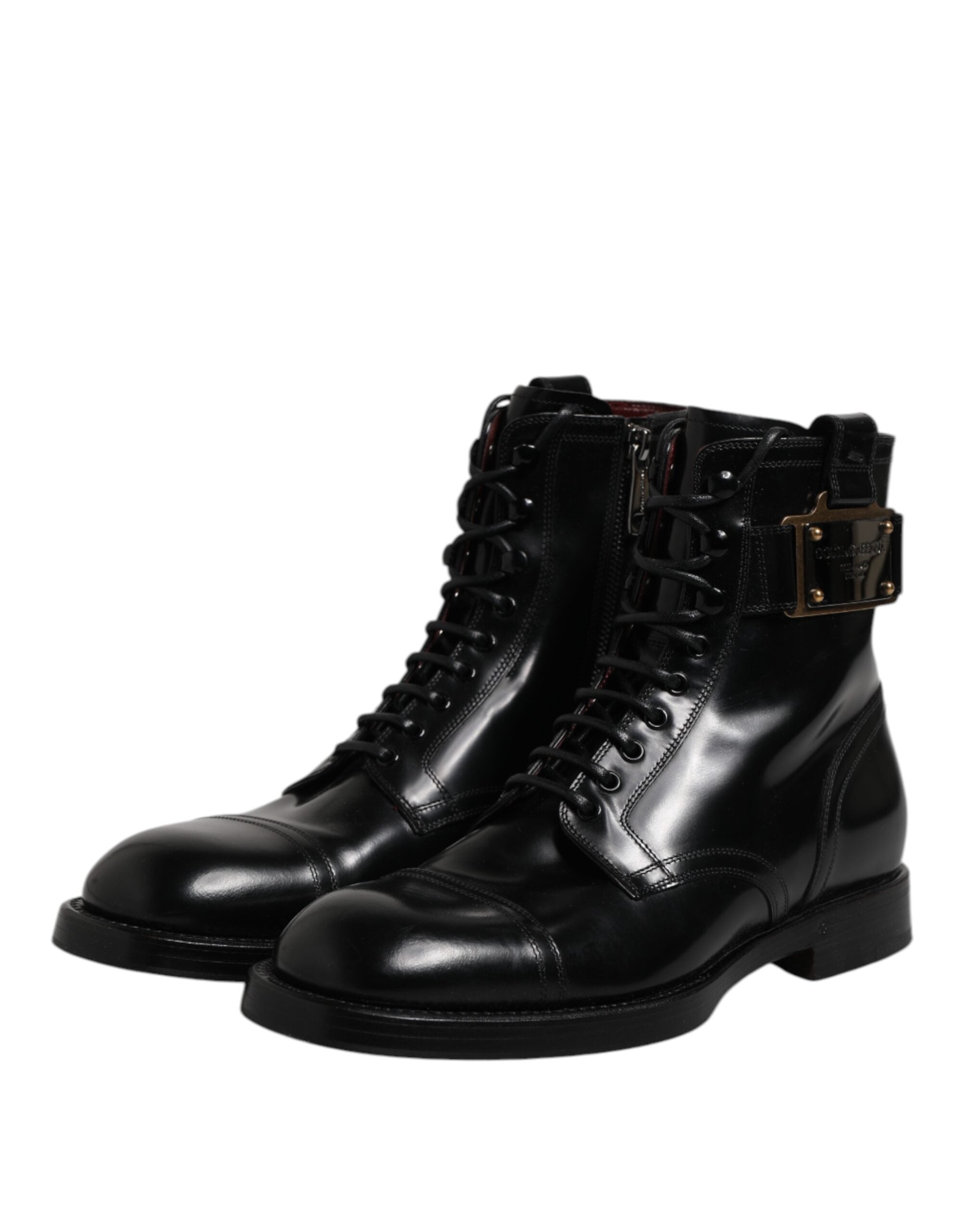 Black Leather Mid Calf Boots Lace Up Shoes - ventzia