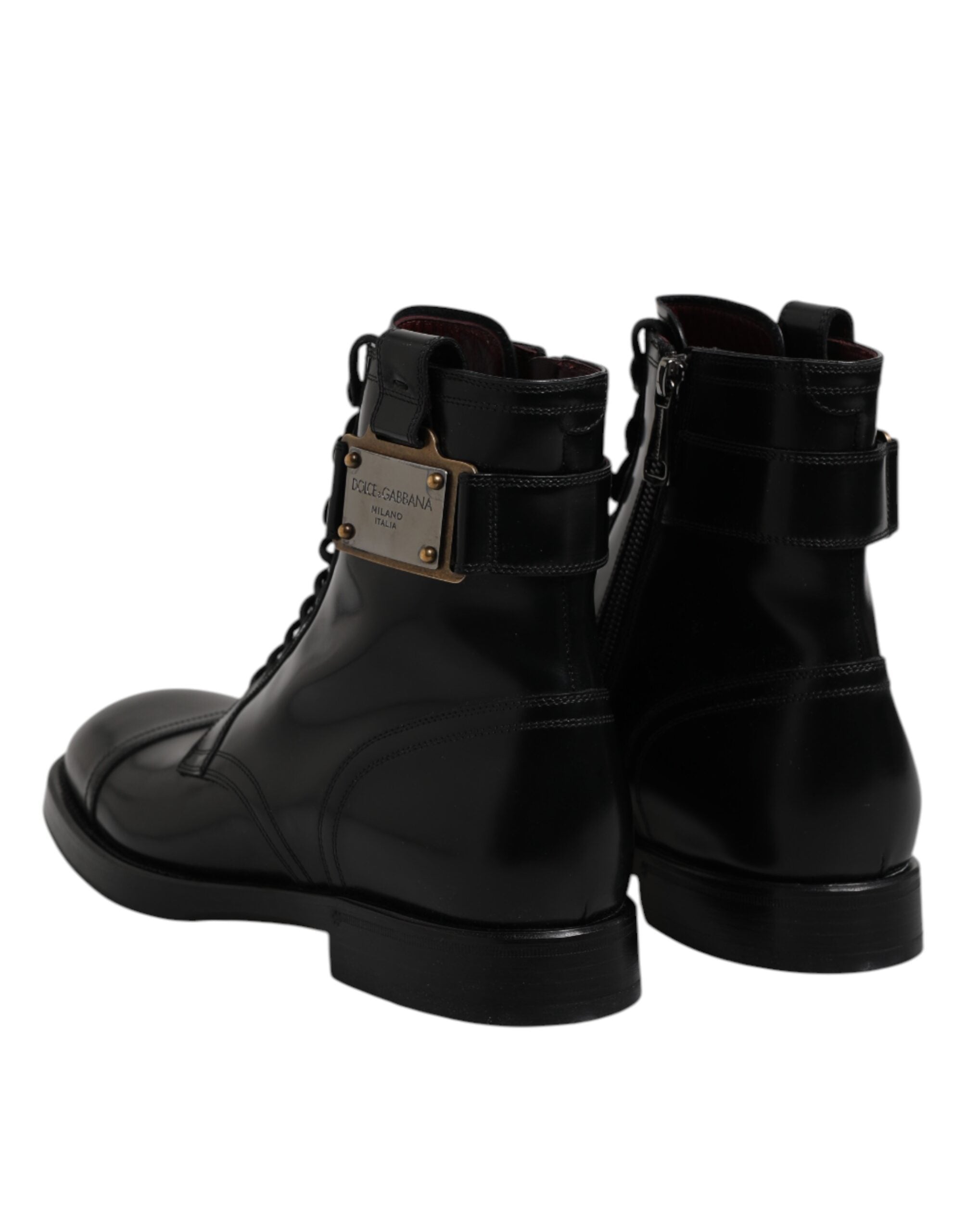 Black Leather Mid Calf Boots Lace Up Shoes - ventzia