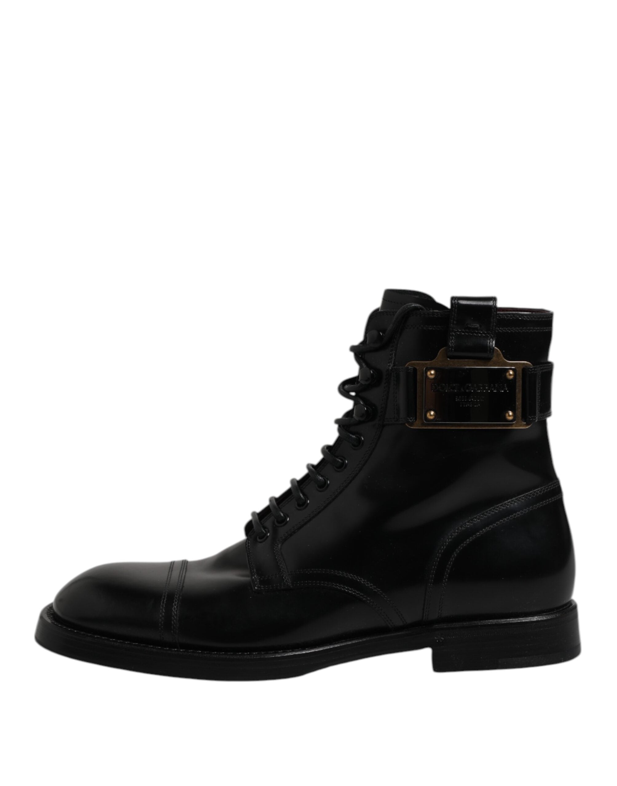 Black Leather Mid Calf Boots Lace Up Shoes - ventzia