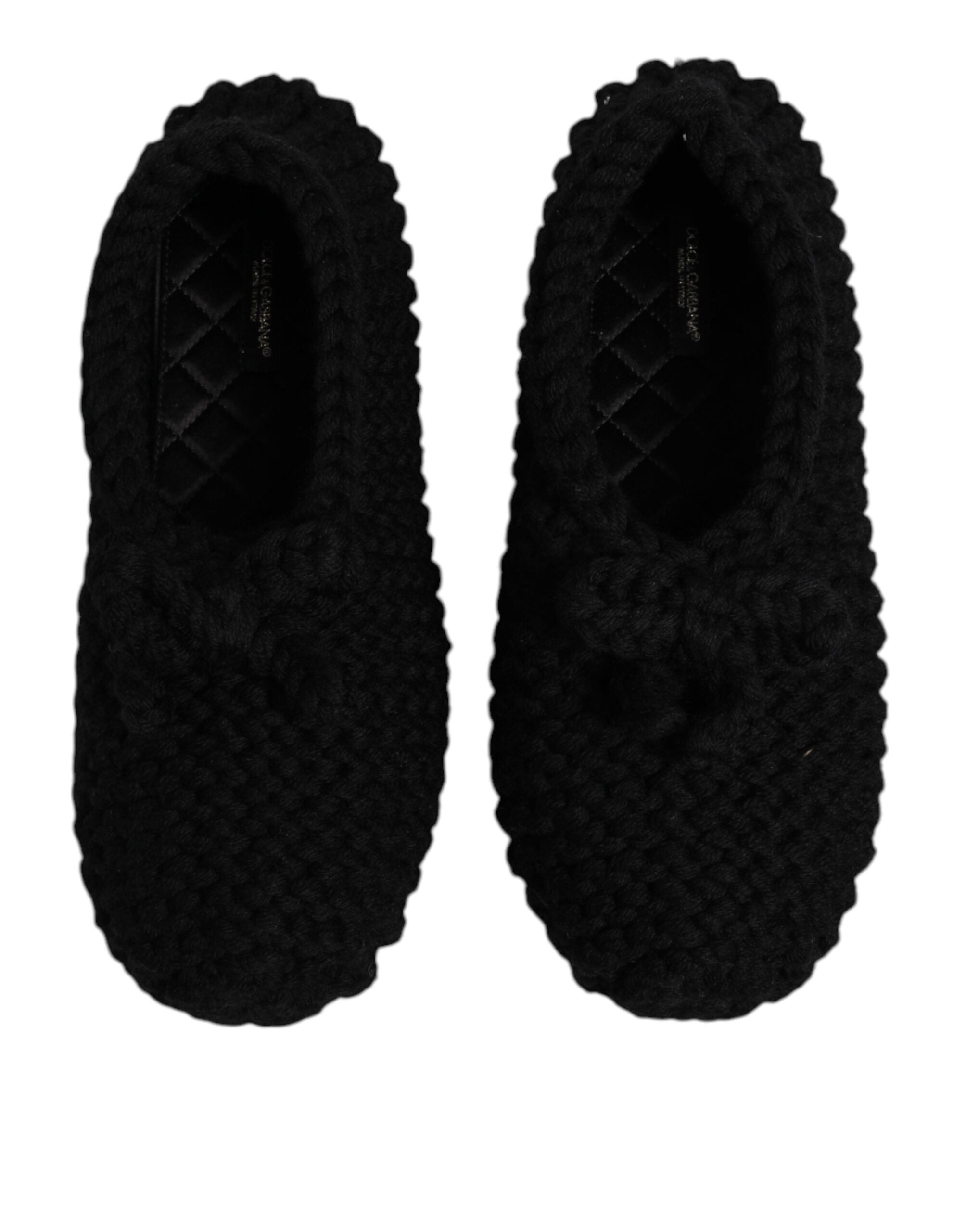 Black Wool Slip On Flats Ballerina Shoes - ventzia