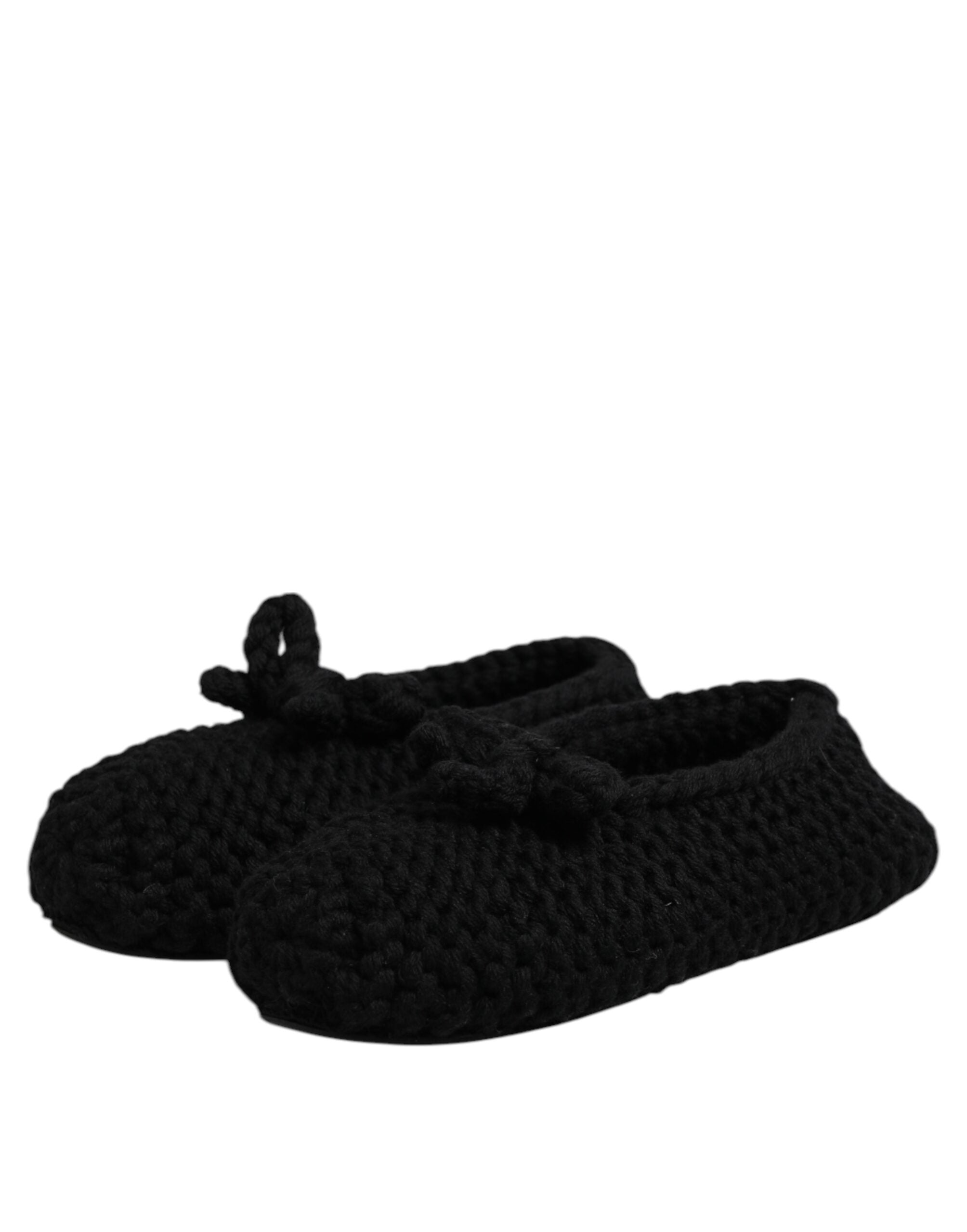 Black Wool Slip On Flats Ballerina Shoes - ventzia