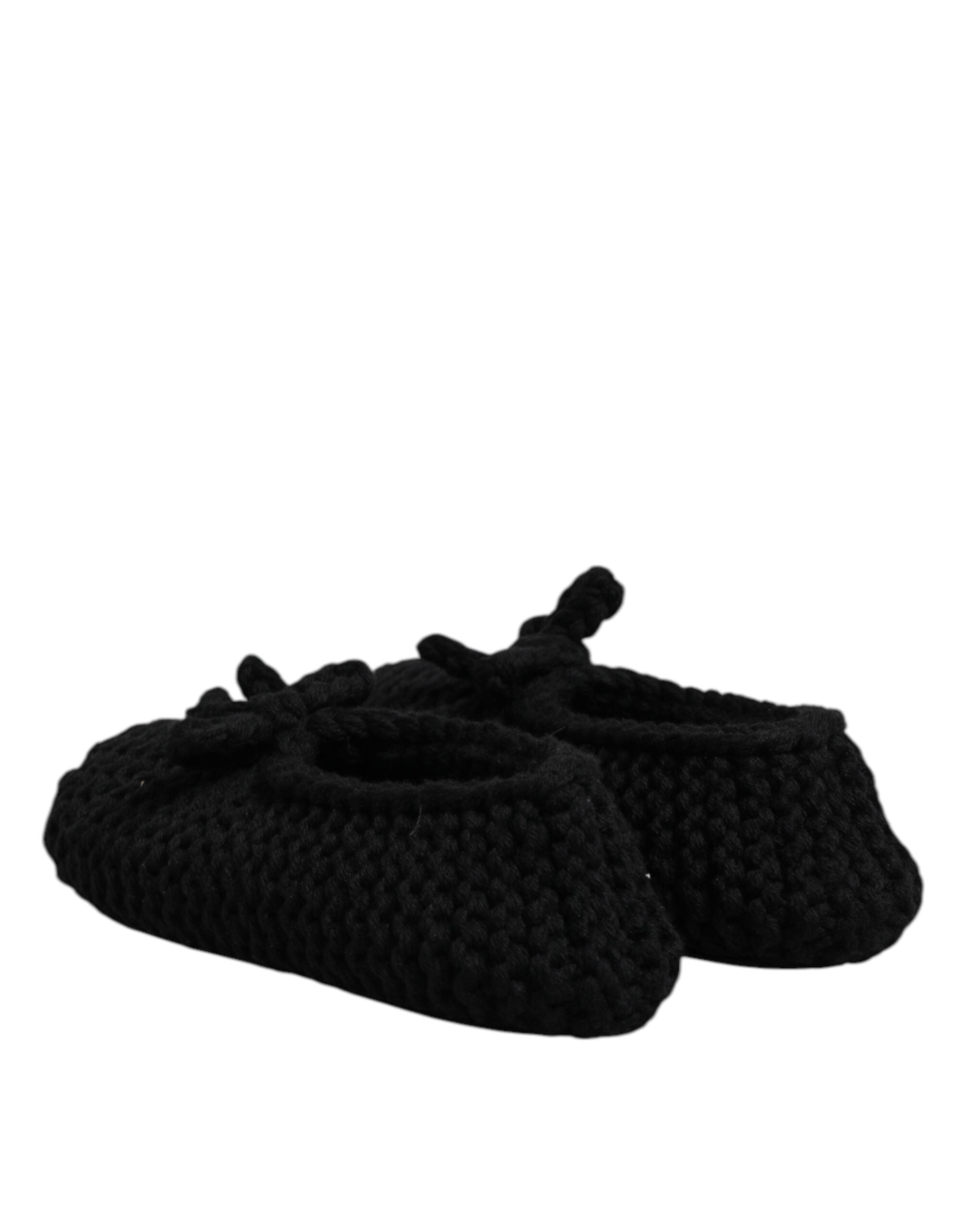 Black Wool Slip On Flats Ballerina Shoes - ventzia