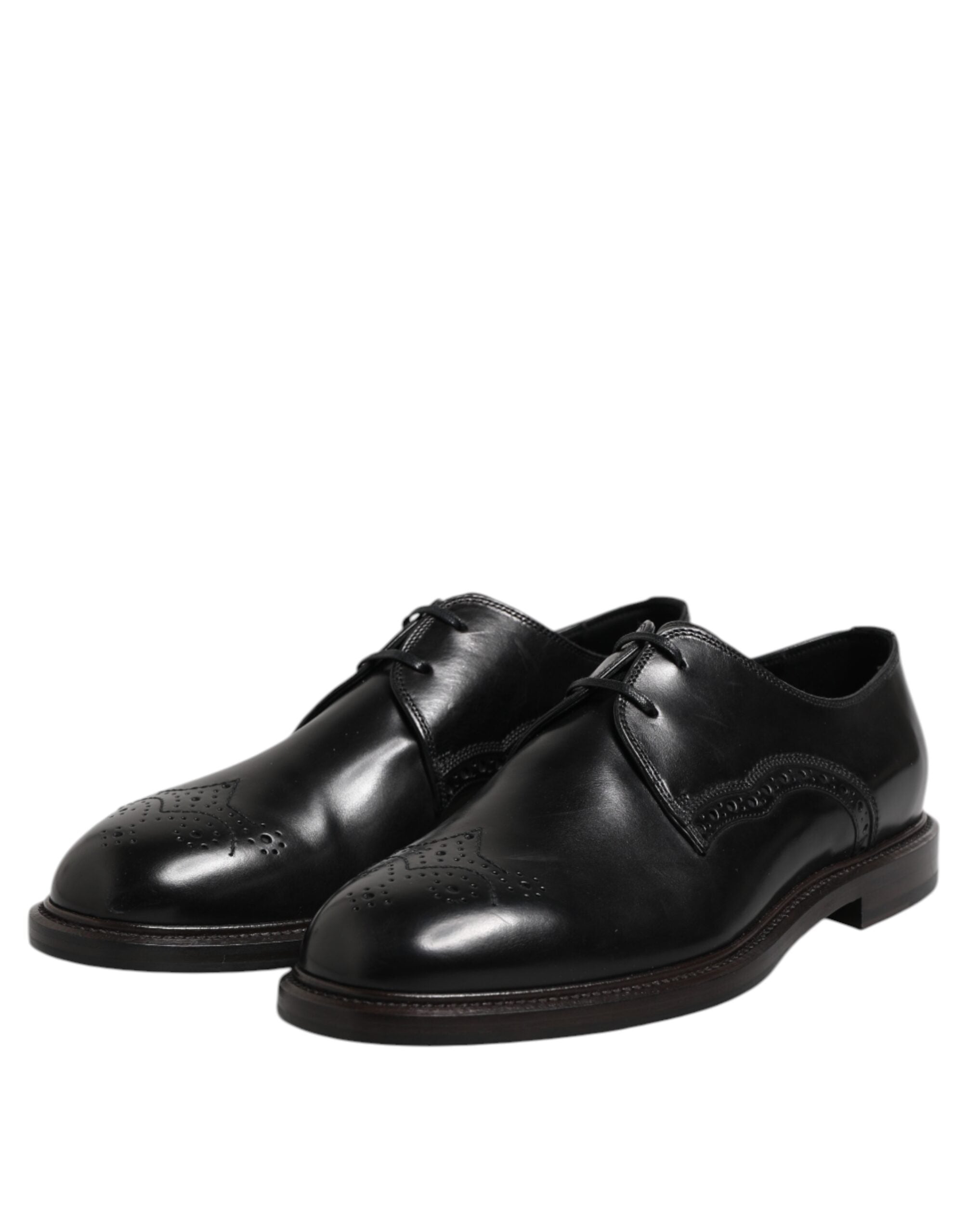 Black Leather Derby Wingtip Formal Shoes - ventzia