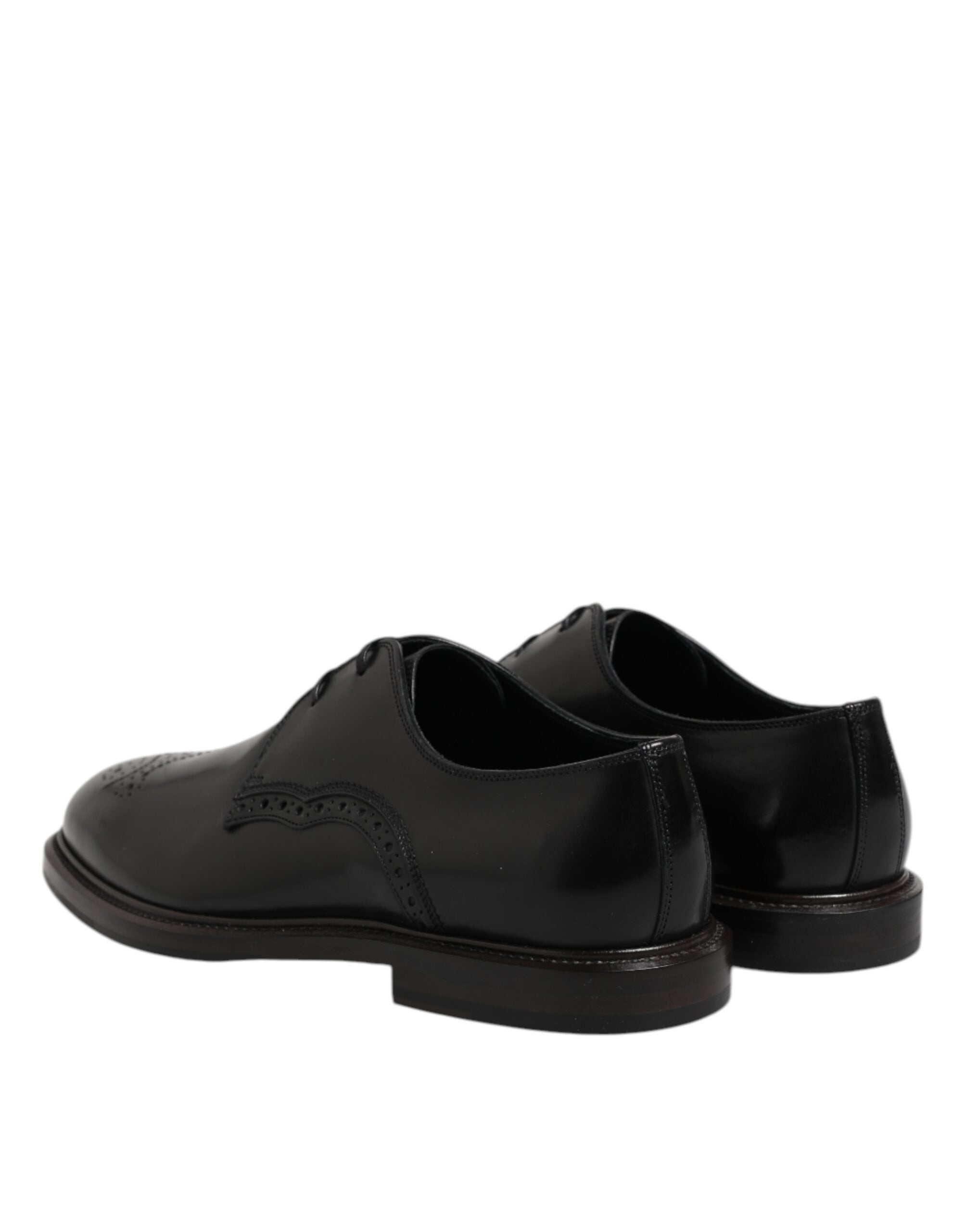 Black Leather Derby Wingtip Formal Shoes - ventzia