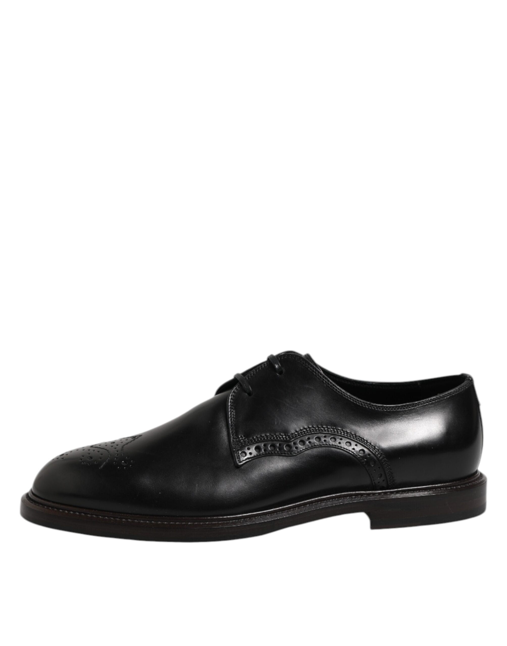 Black Leather Derby Wingtip Formal Shoes - ventzia