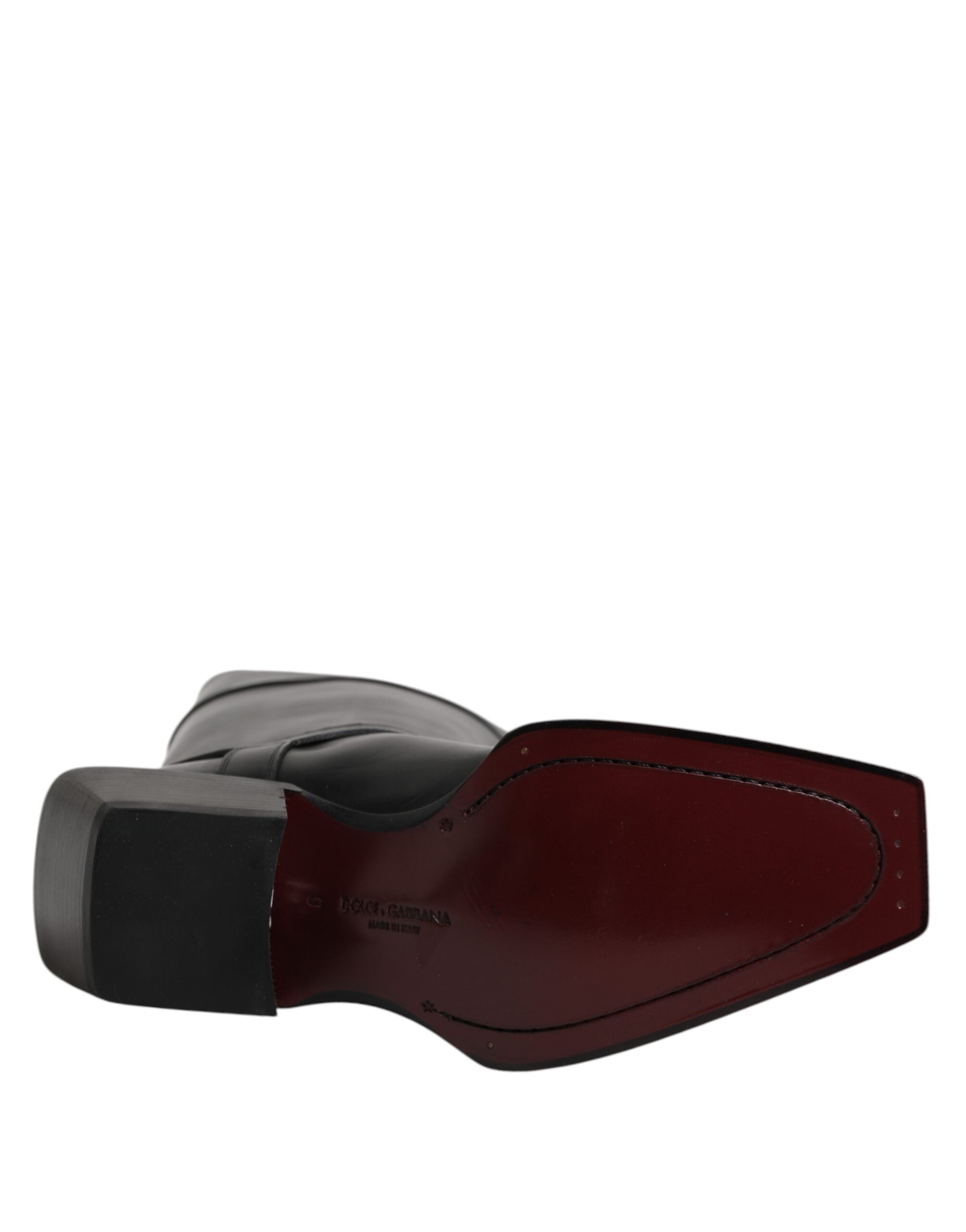 Black Leather High Boots Flats Shoes - ventzia