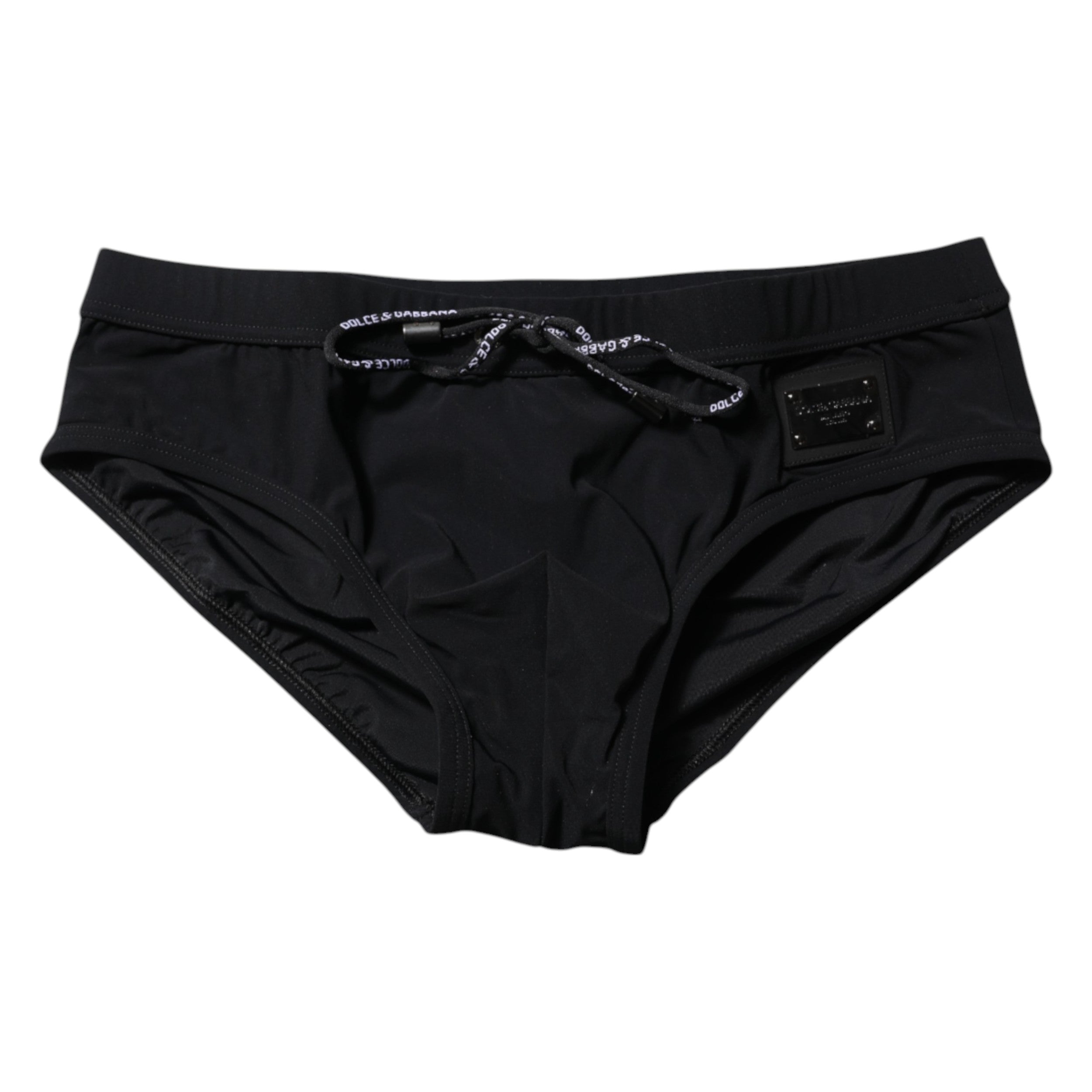 Black Logo Plaque Men Beachwear Brief Swimwear - ventzia