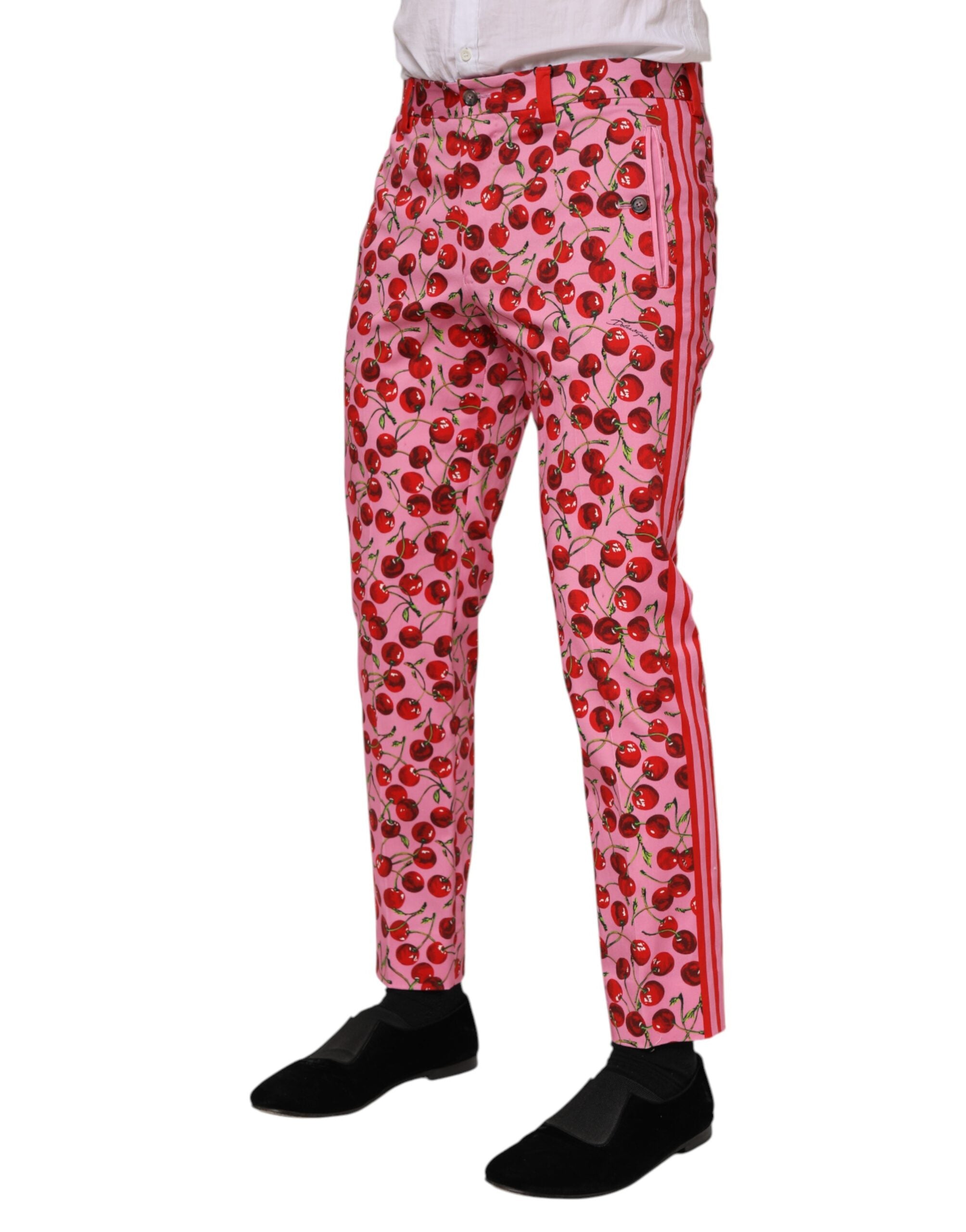 Pink Cherry Print Cotton Dress Pants - ventzia