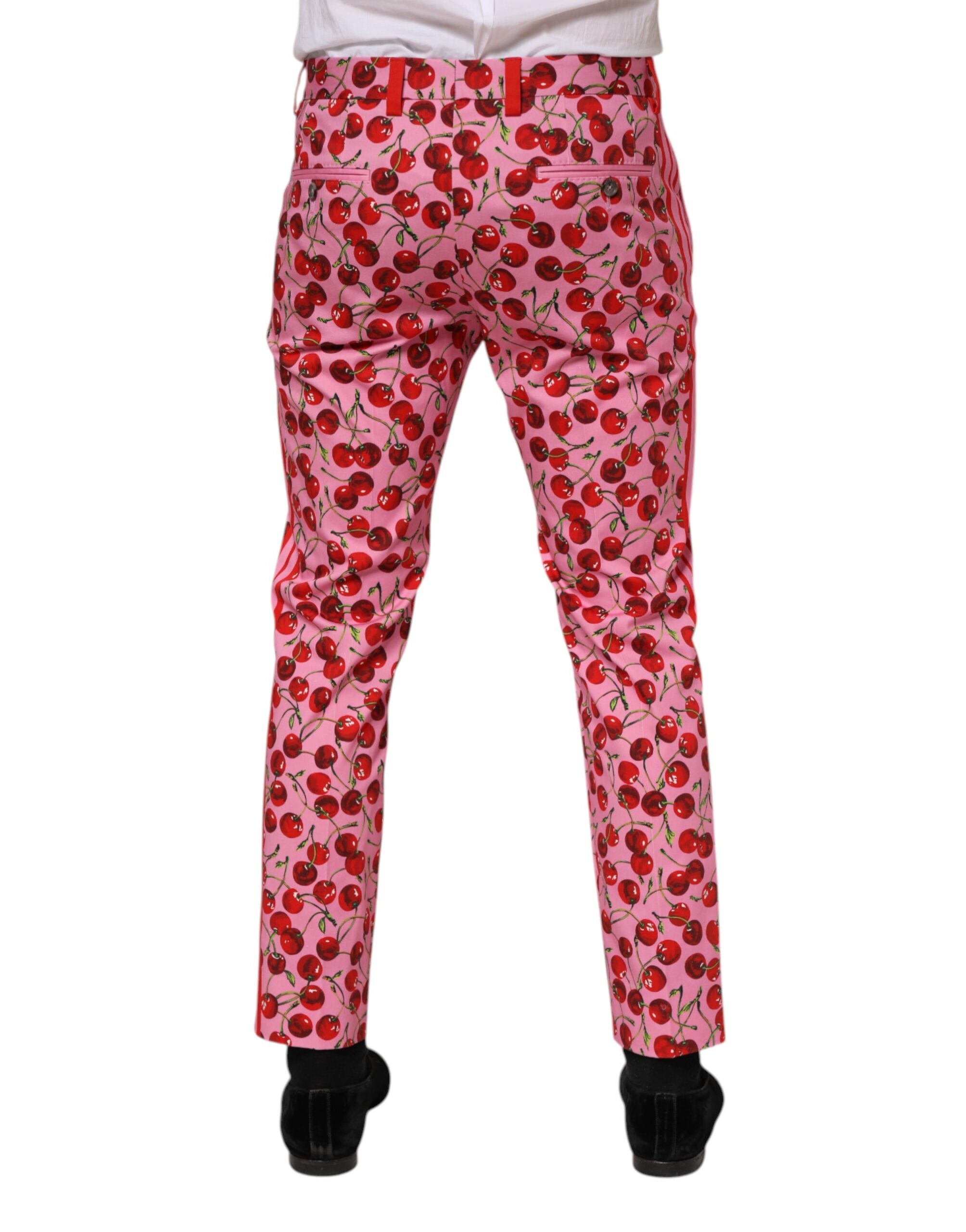 Pink Cherry Print Cotton Dress Pants - ventzia