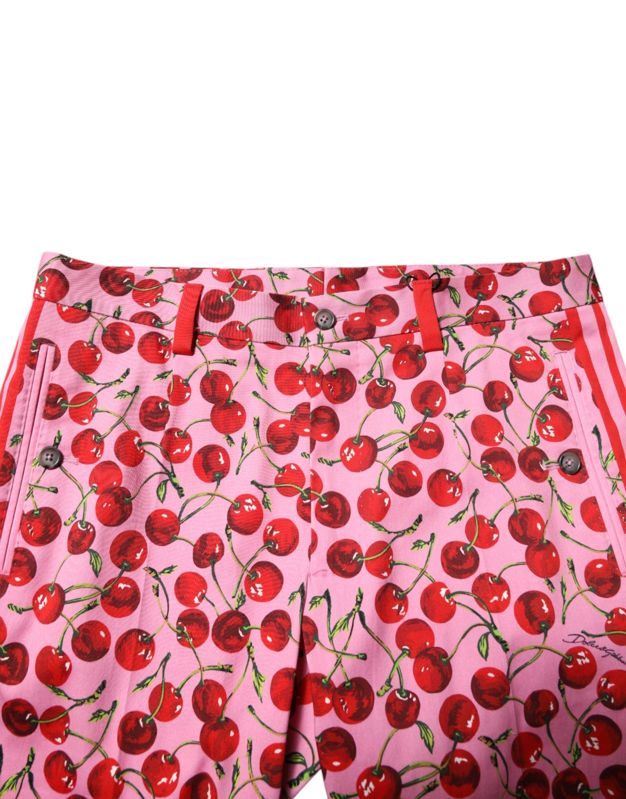 Pink Cherry Print Cotton Dress Pants - ventzia