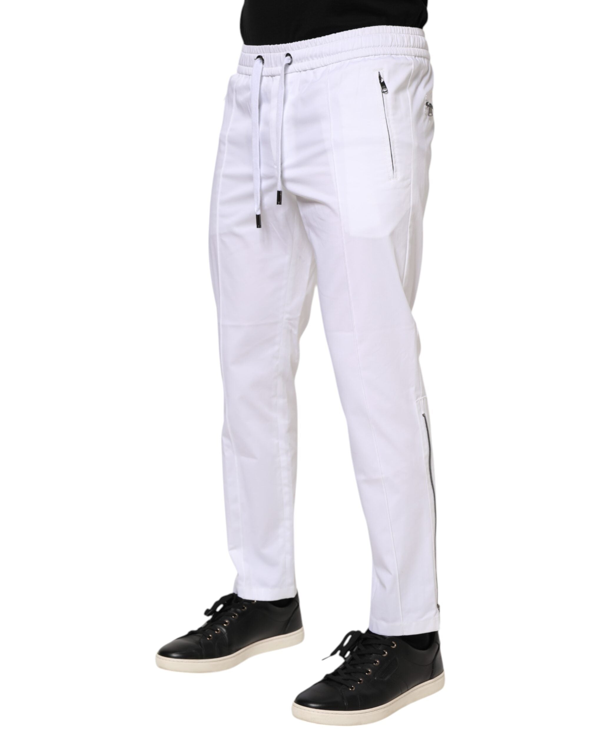 White Cotton Stretch Logo Men Jogger Pants - ventzia
