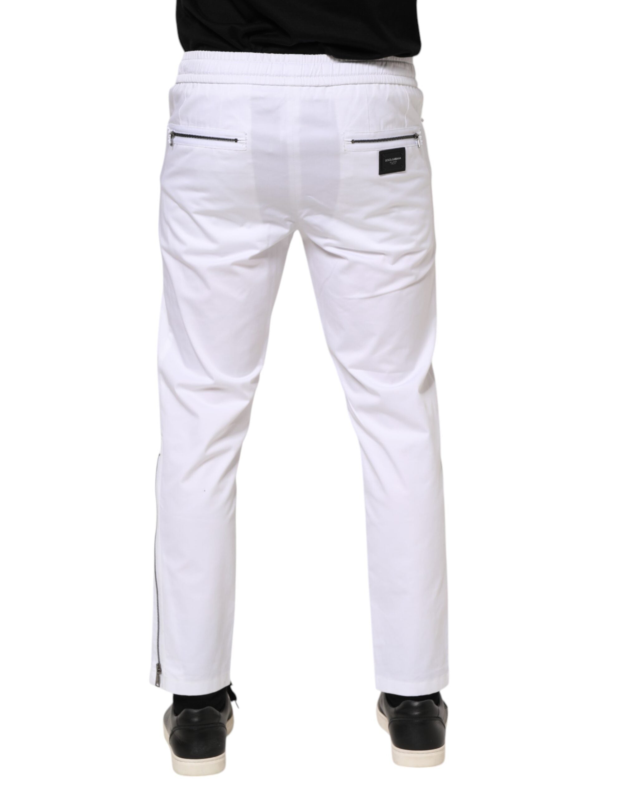 White Cotton Stretch Logo Men Jogger Pants - ventzia