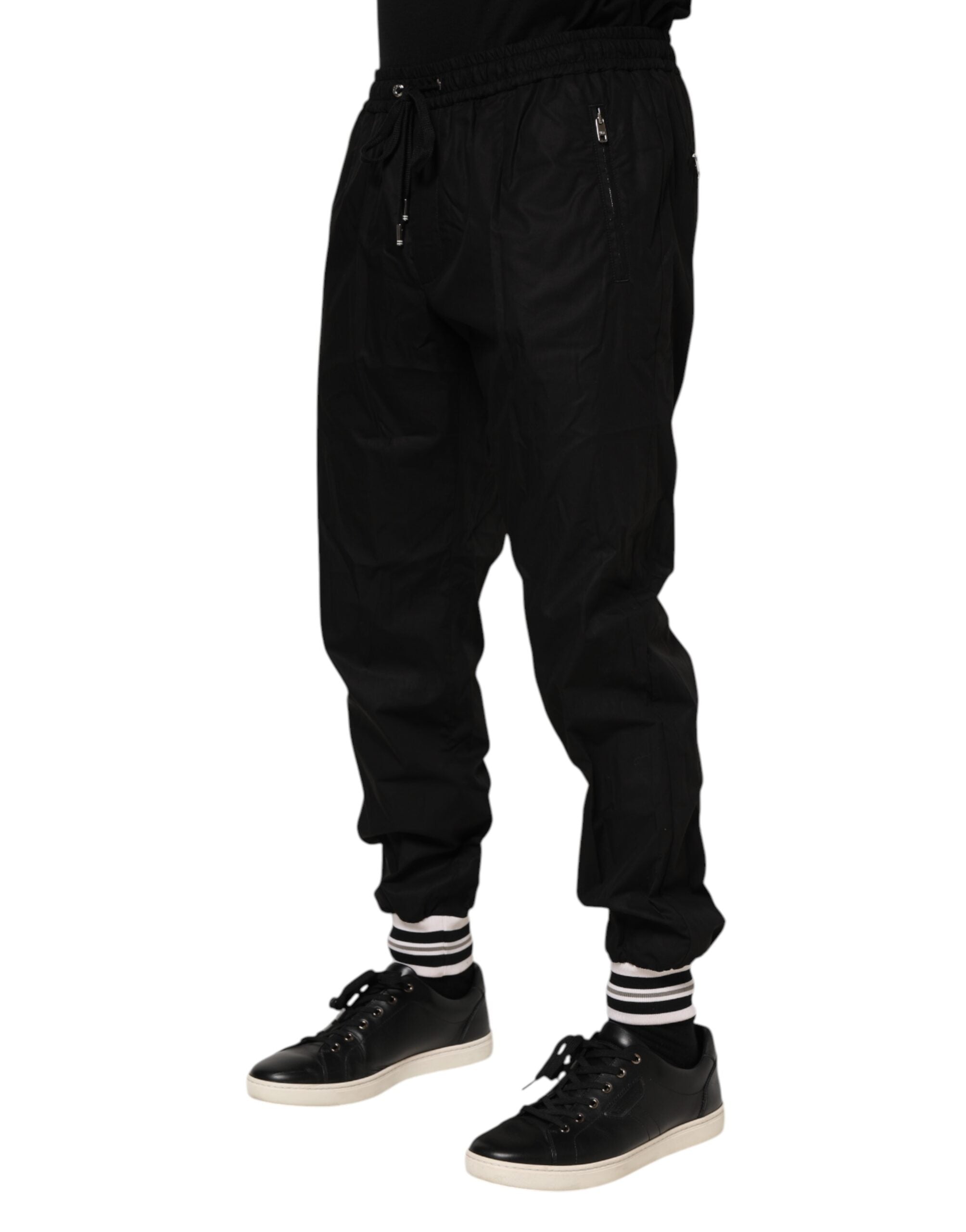 Black Cotton Logo Tape Men Jogger Pants - ventzia
