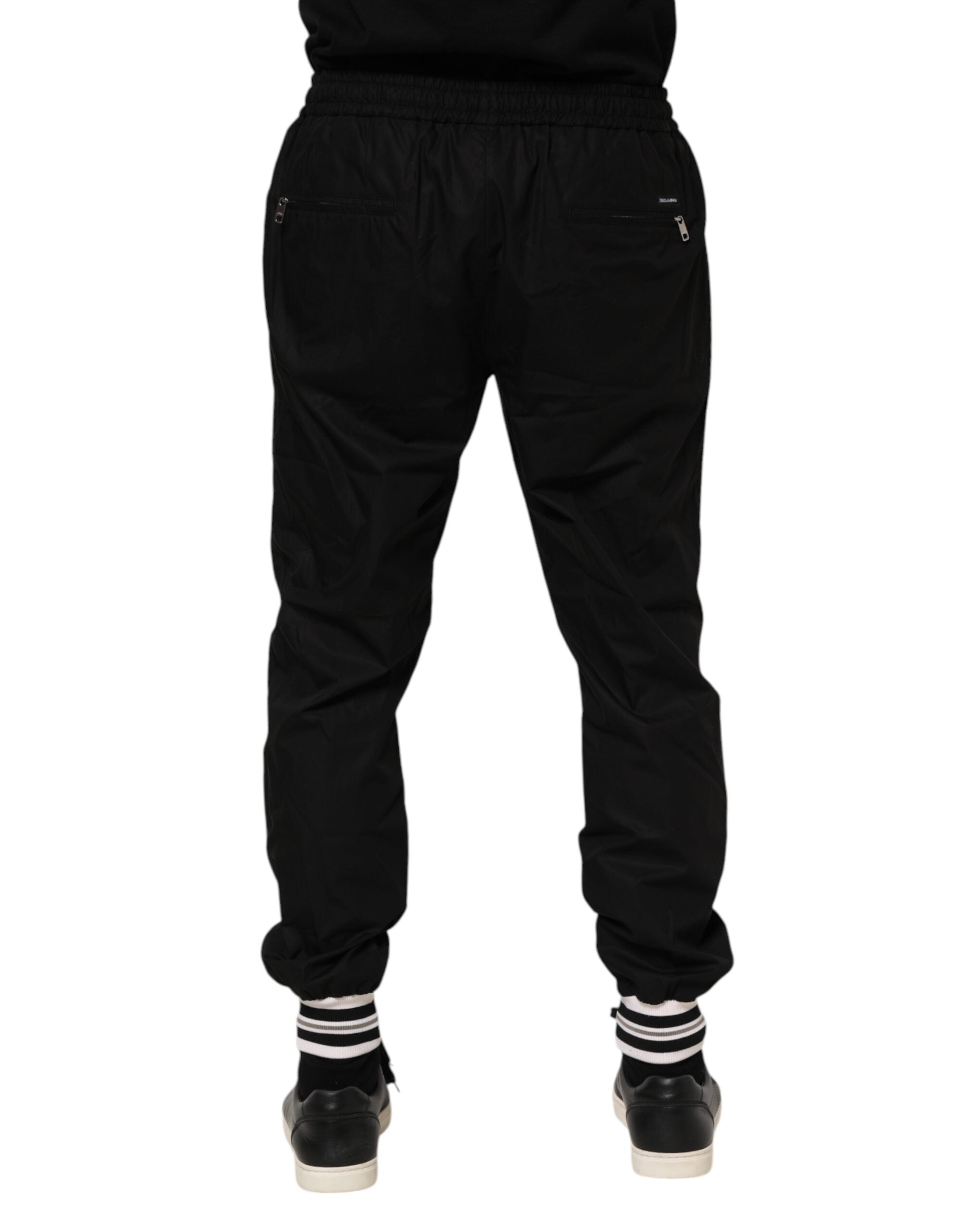 Black Cotton Logo Tape Men Jogger Pants - ventzia
