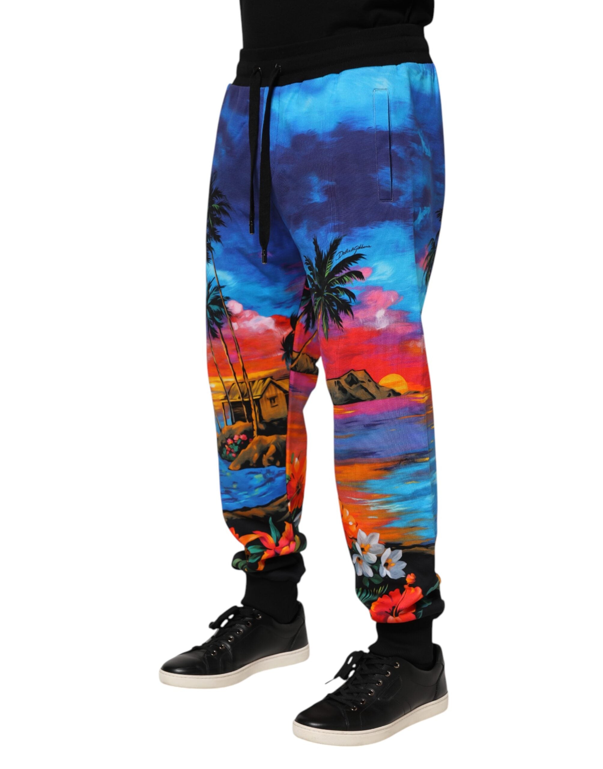Blue Hawaiian Print Jogger Sweatpants Pants - ventzia