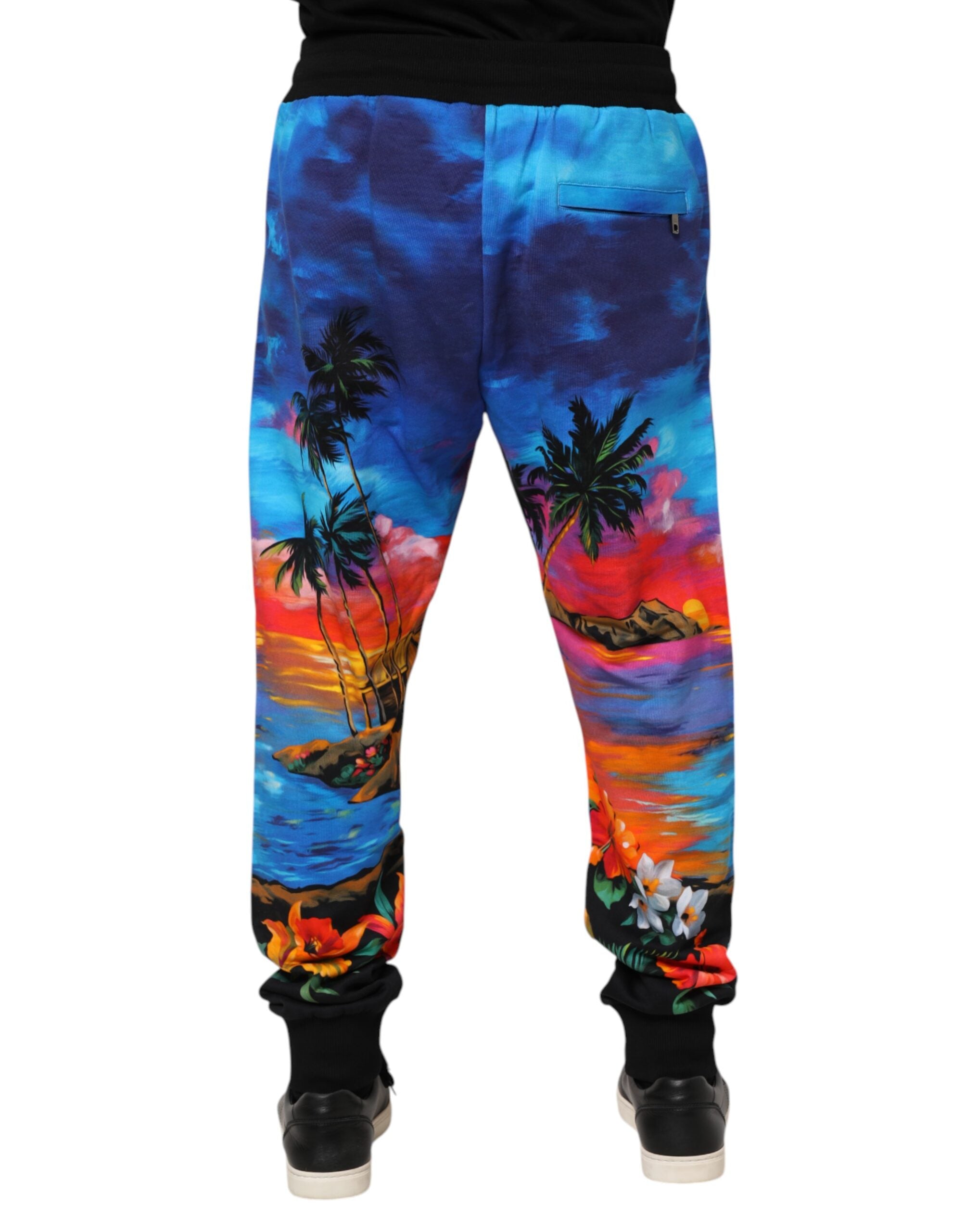 Blue Hawaiian Print Jogger Sweatpants Pants - ventzia