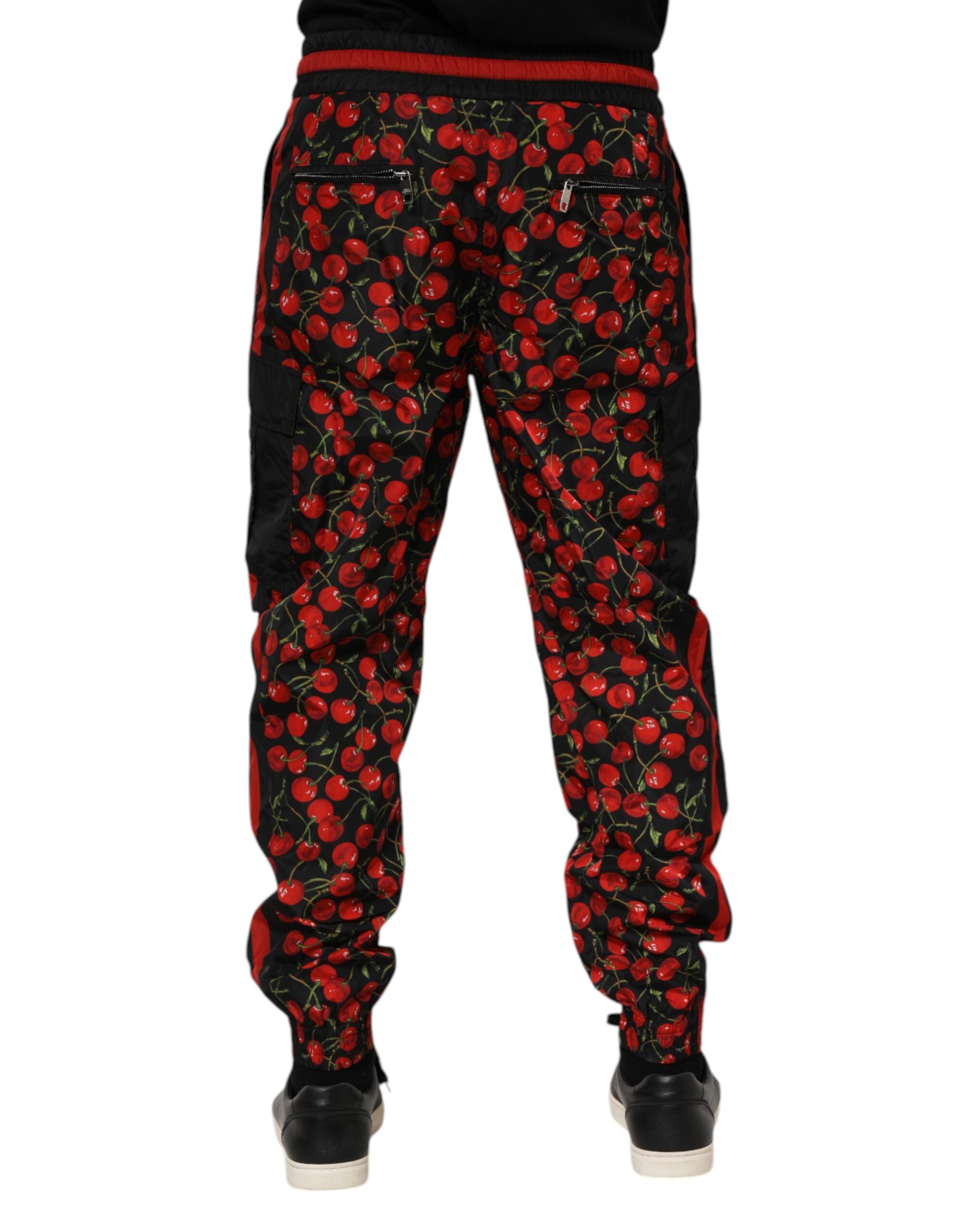 Black Red Cherry Print Men Sweatpants Pants - ventzia