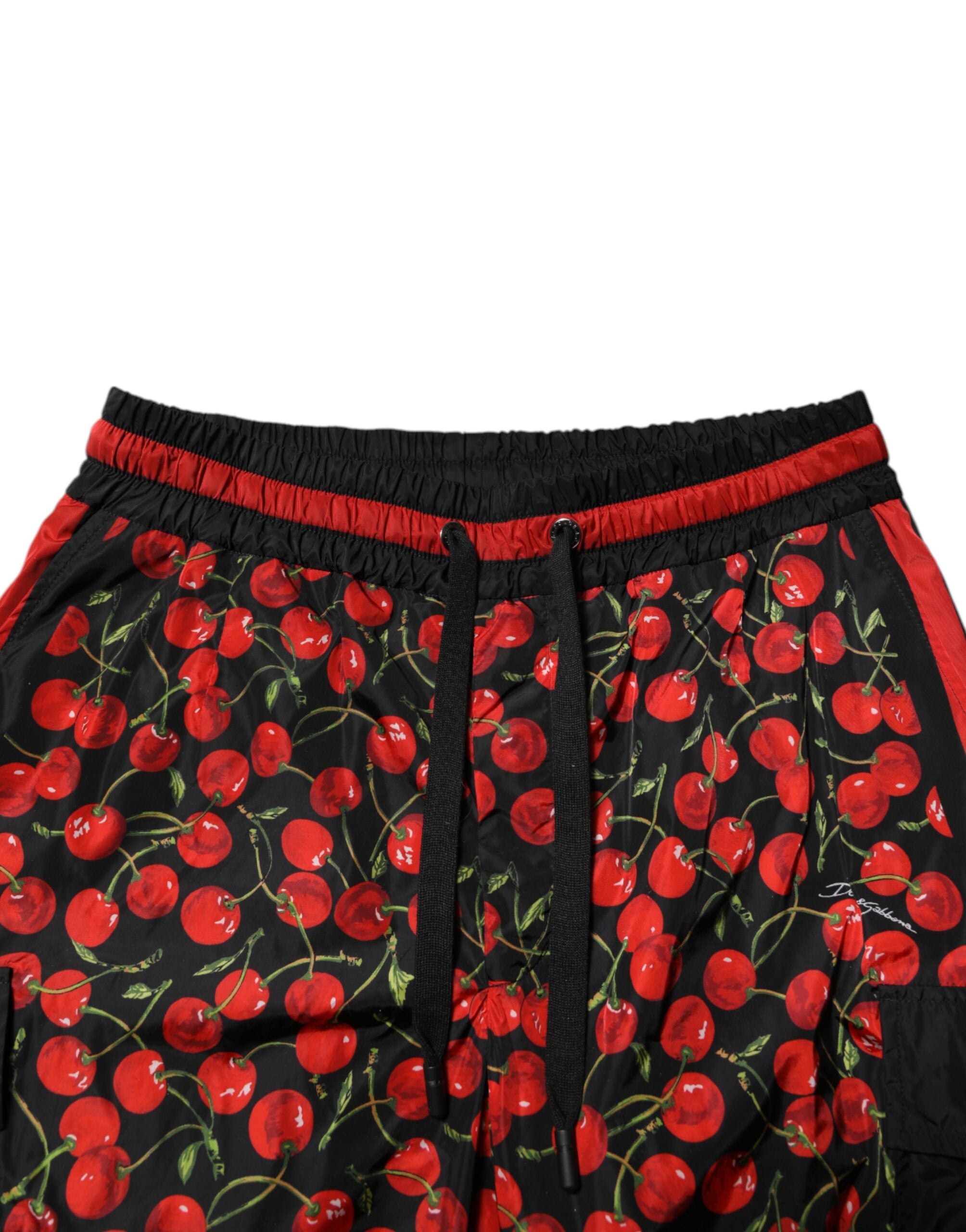 Black Red Cherry Print Men Sweatpants Pants - ventzia
