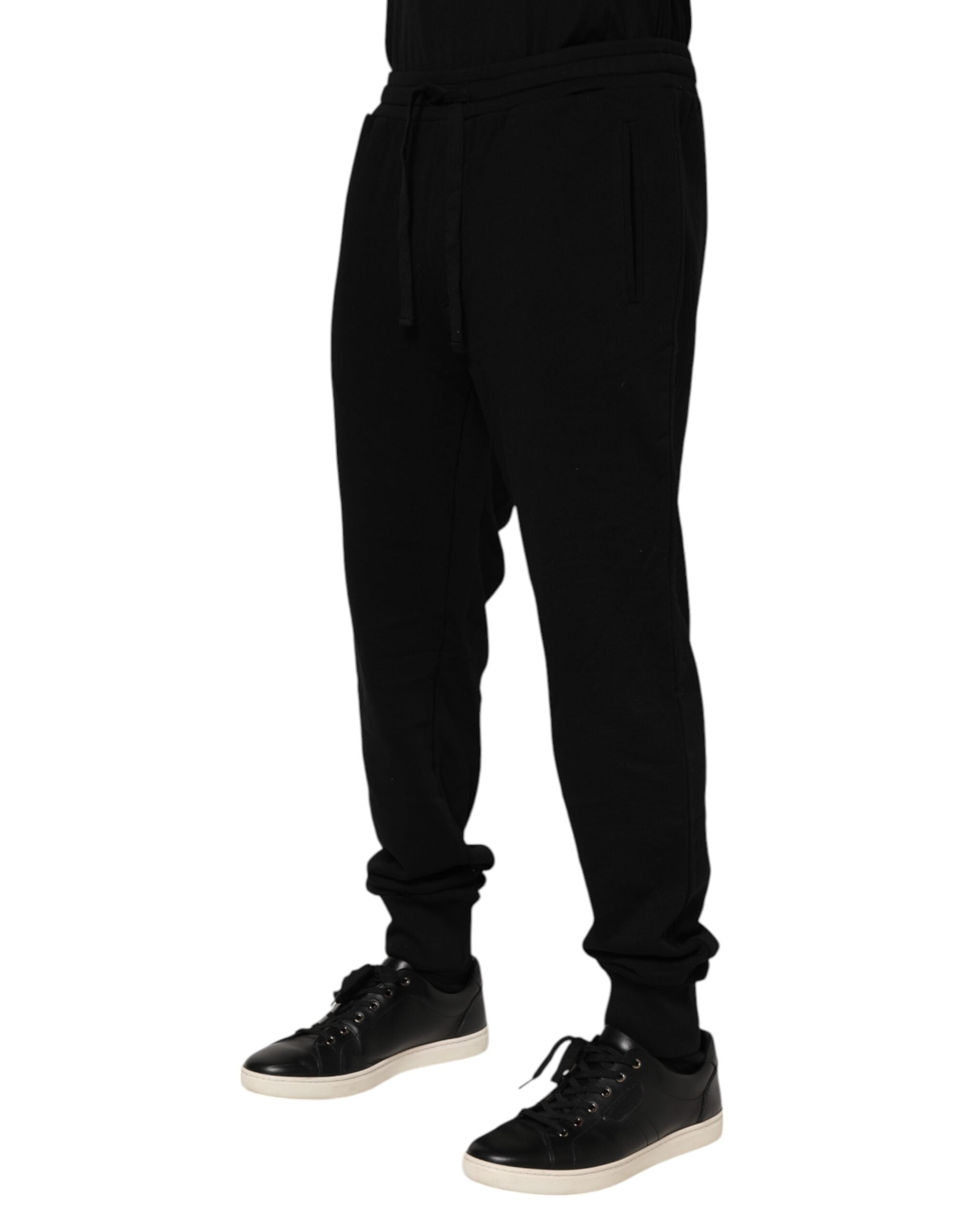 Black Cotton Crown Jogger Sweatpants Pants - ventzia