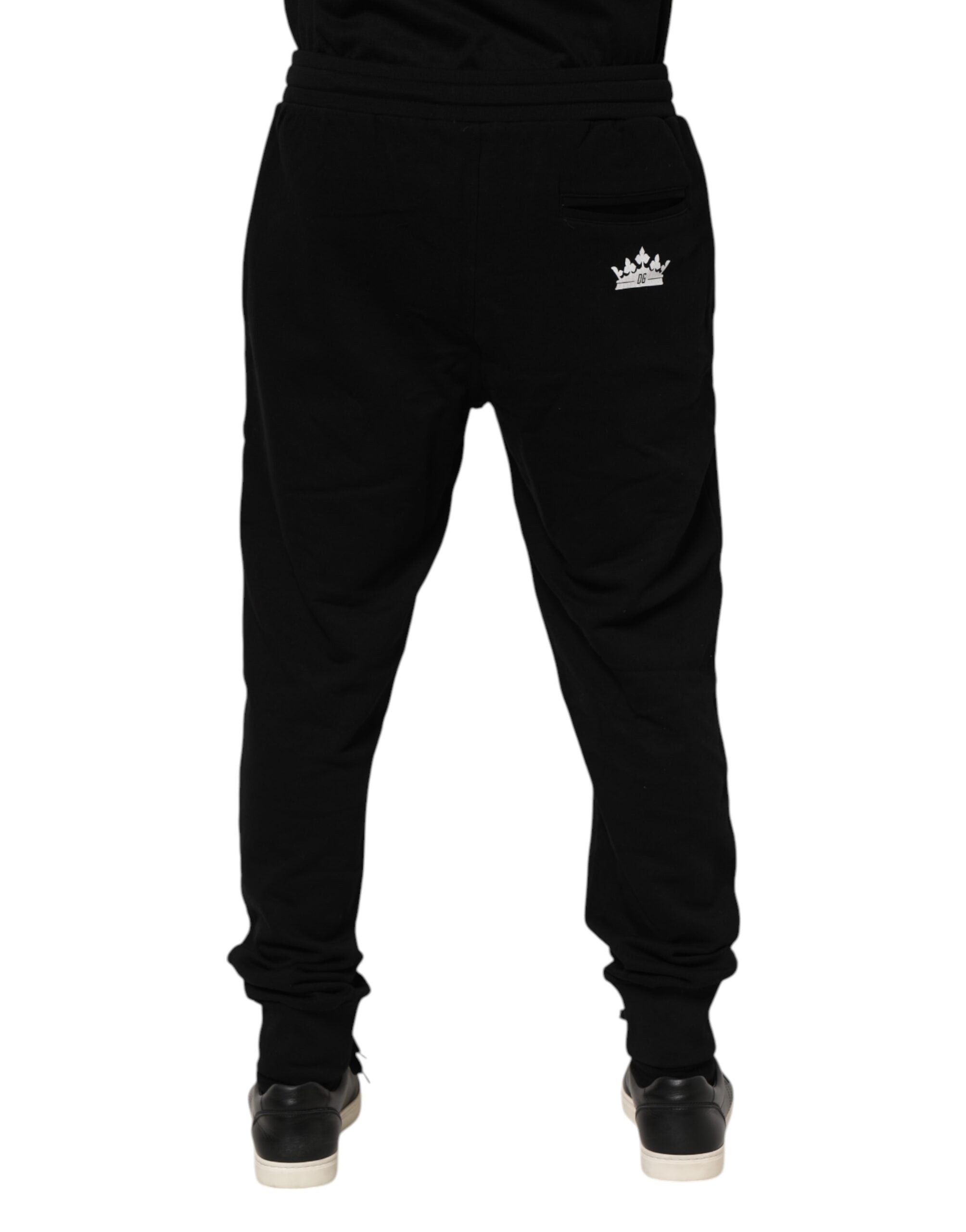 Black Cotton Crown Jogger Sweatpants Pants - ventzia