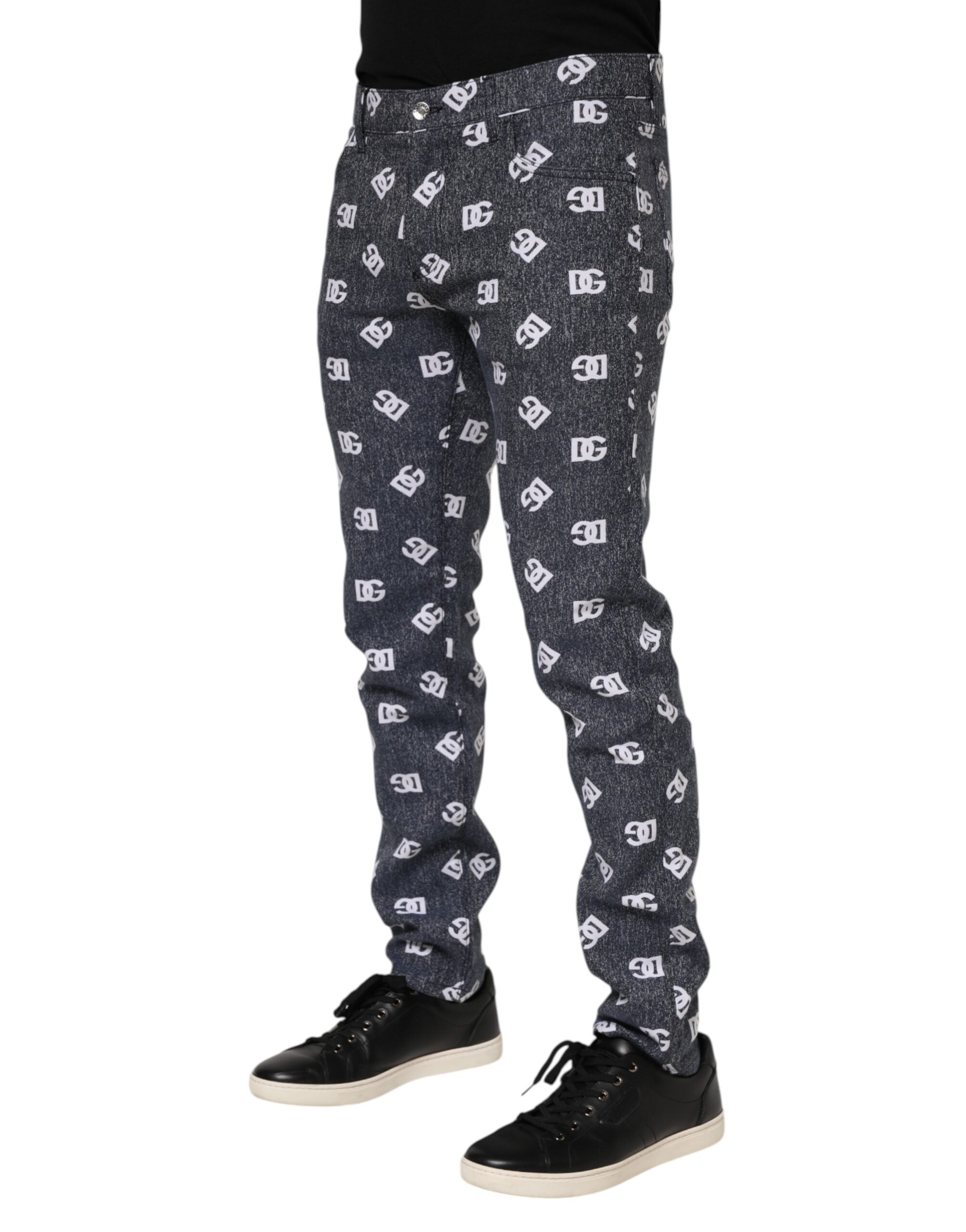 Dark Gray Logo Cotton Skinny Slim Denim Jeans - ventzia