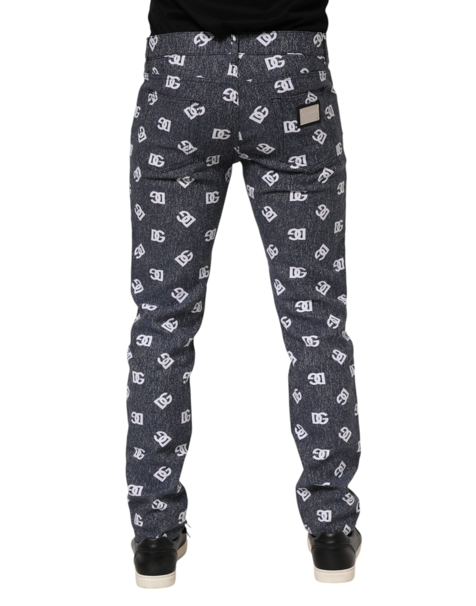 Dark Gray Logo Cotton Skinny Slim Denim Jeans - ventzia