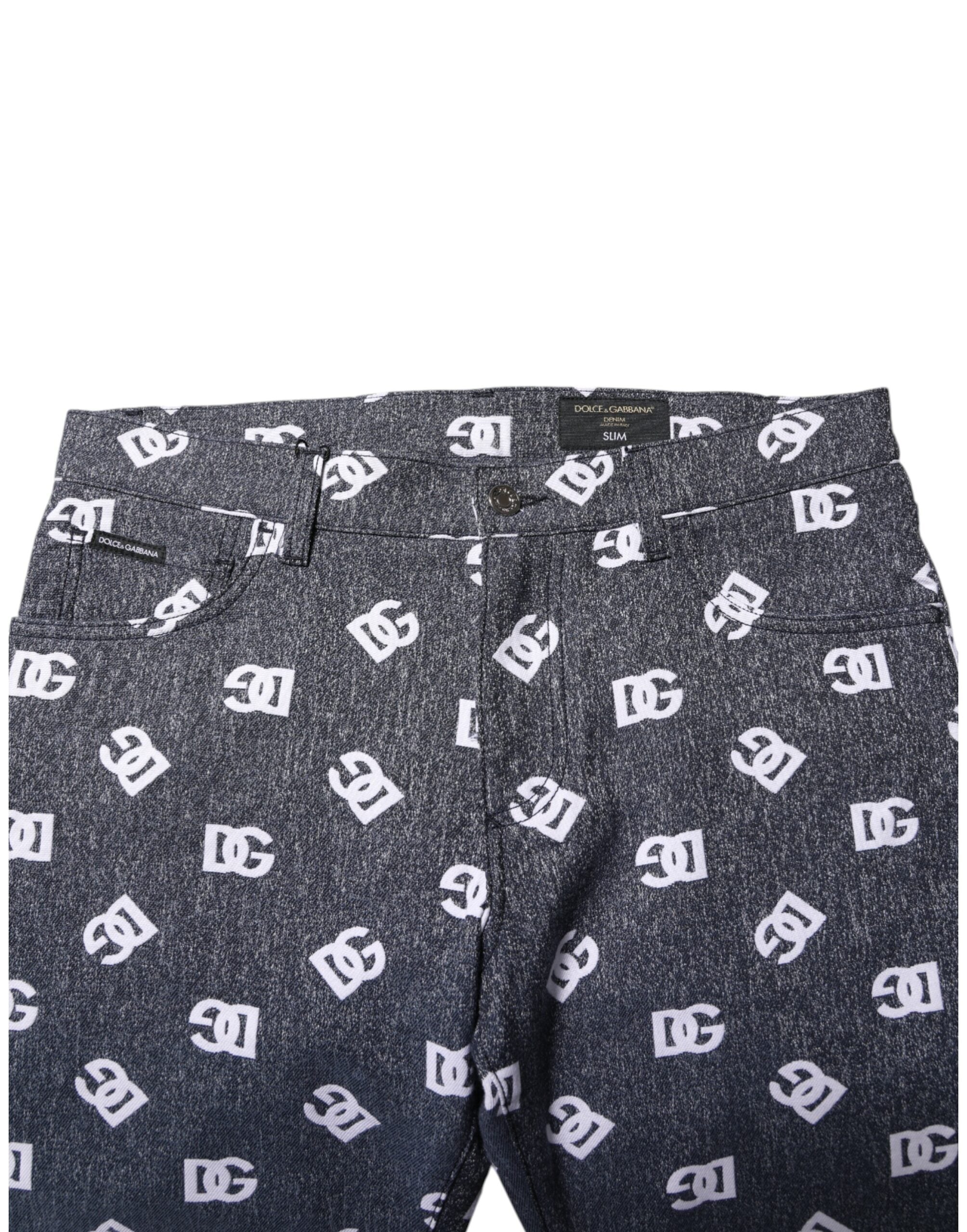 Dark Gray Logo Cotton Skinny Slim Denim Jeans - ventzia