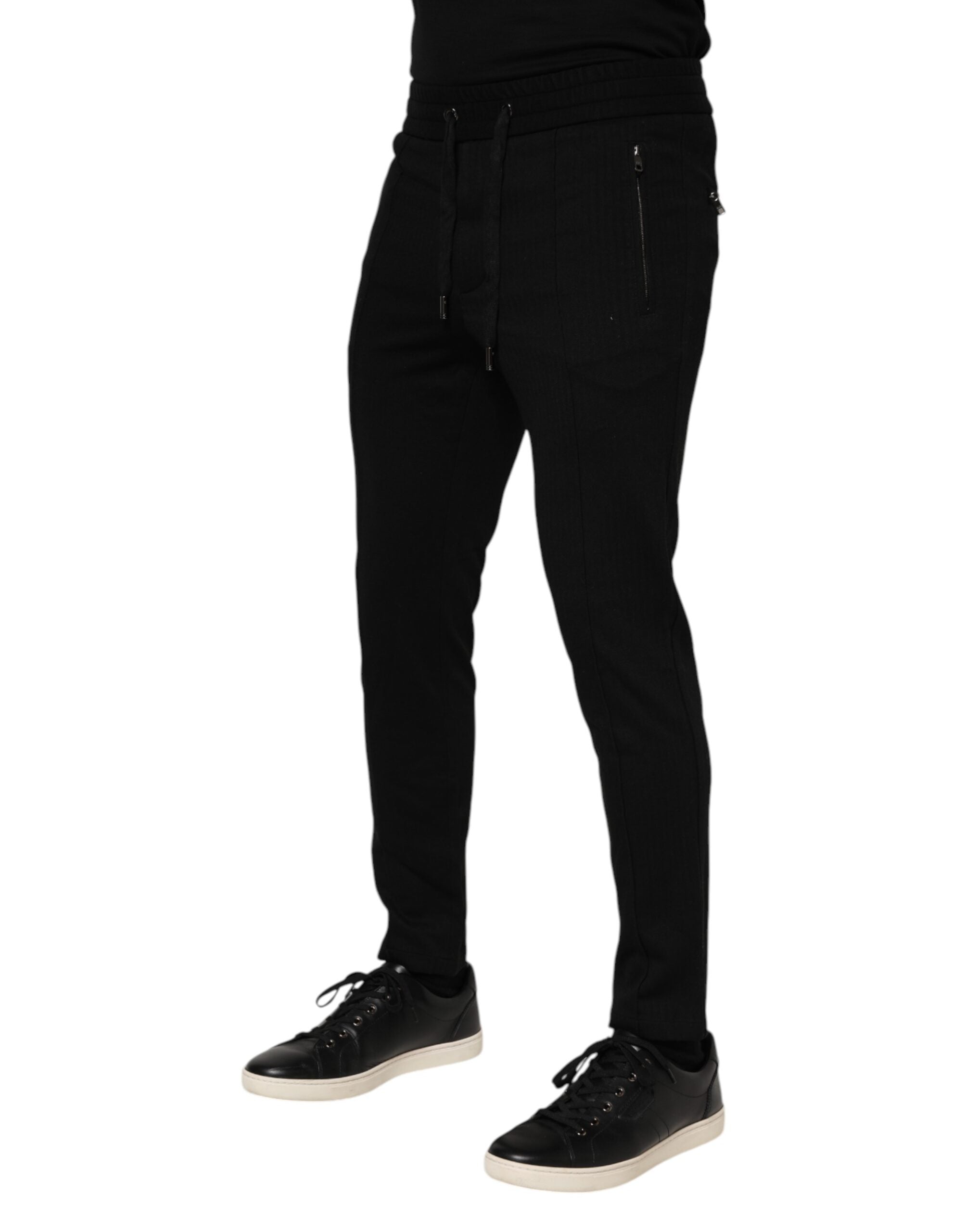 Black Viscose Drawstring Men Jogger Pants - ventzia