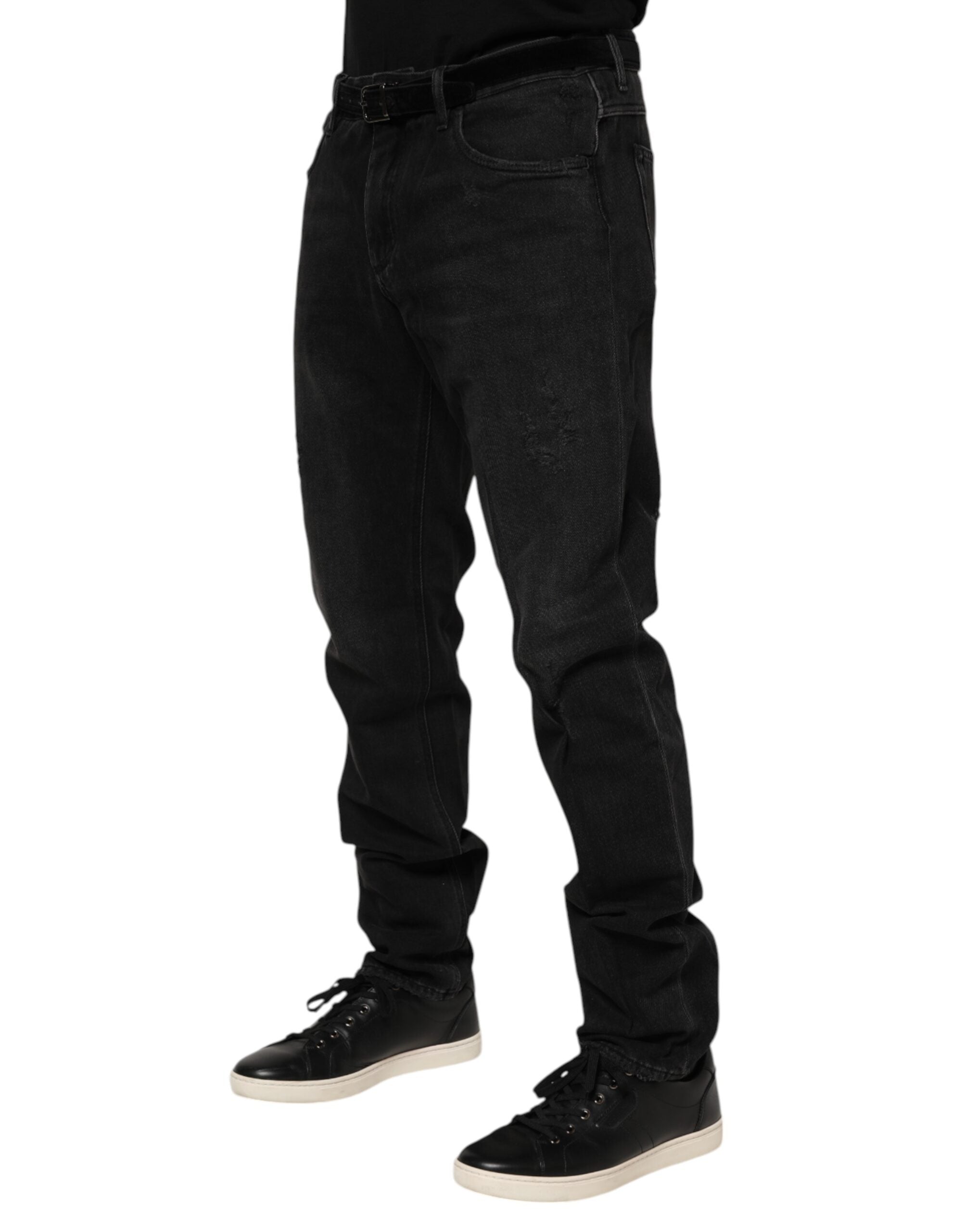 Black Cotton Logo Plaque Skinny Denim Jeans - ventzia