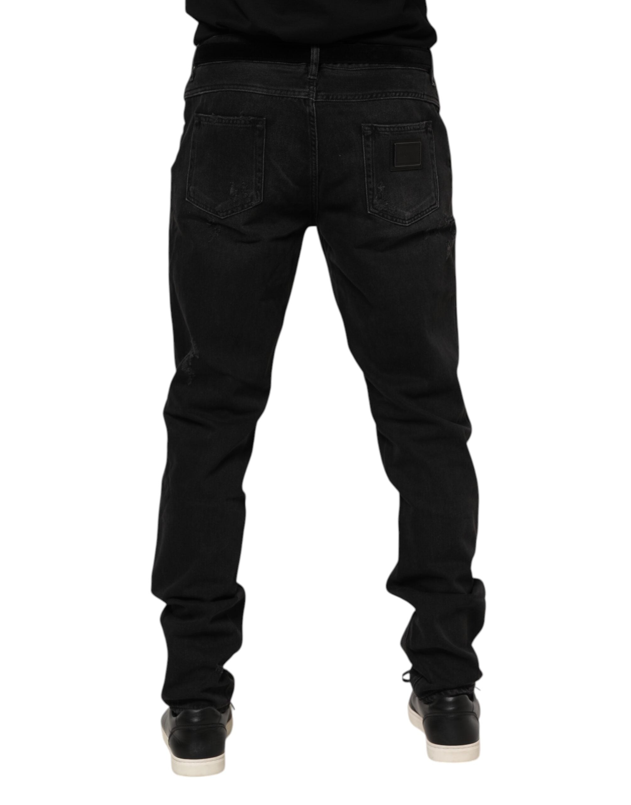 Black Cotton Logo Plaque Skinny Denim Jeans - ventzia