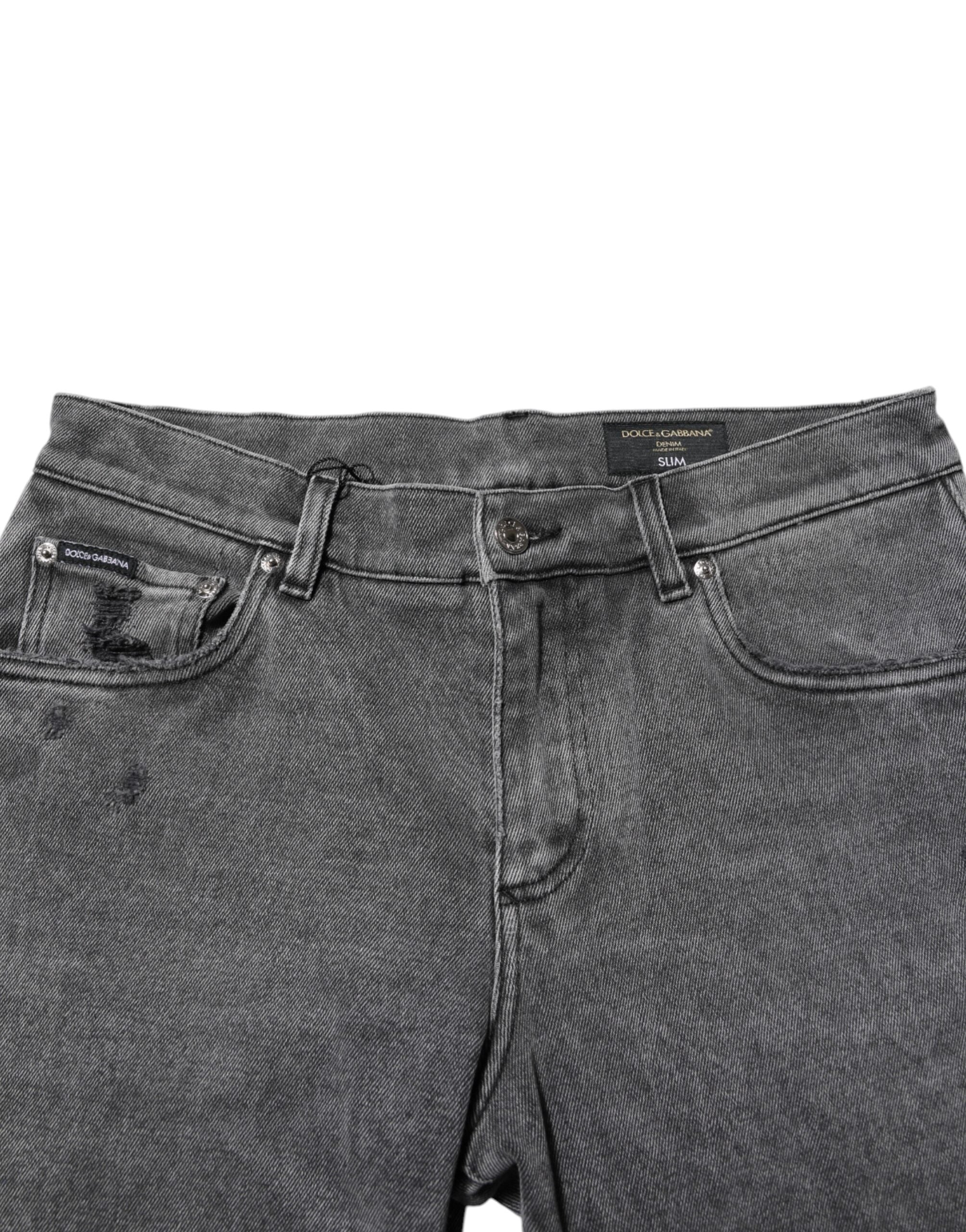 Gray Cotton Logo Plaque Denim Jeans - ventzia